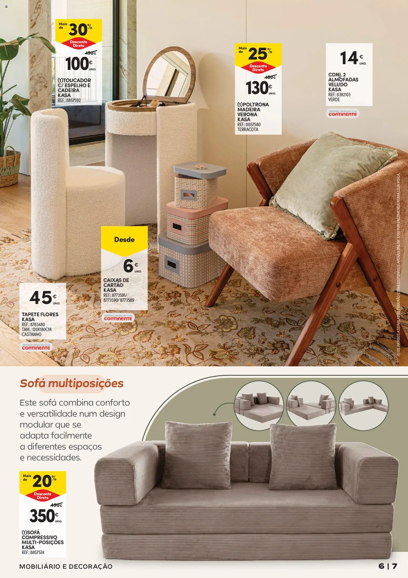 Continente Casa Outono │ válido de 13/10/2026 | Página: 7 | Produtos: Sofá, Decoração, Espelho, Tapete
