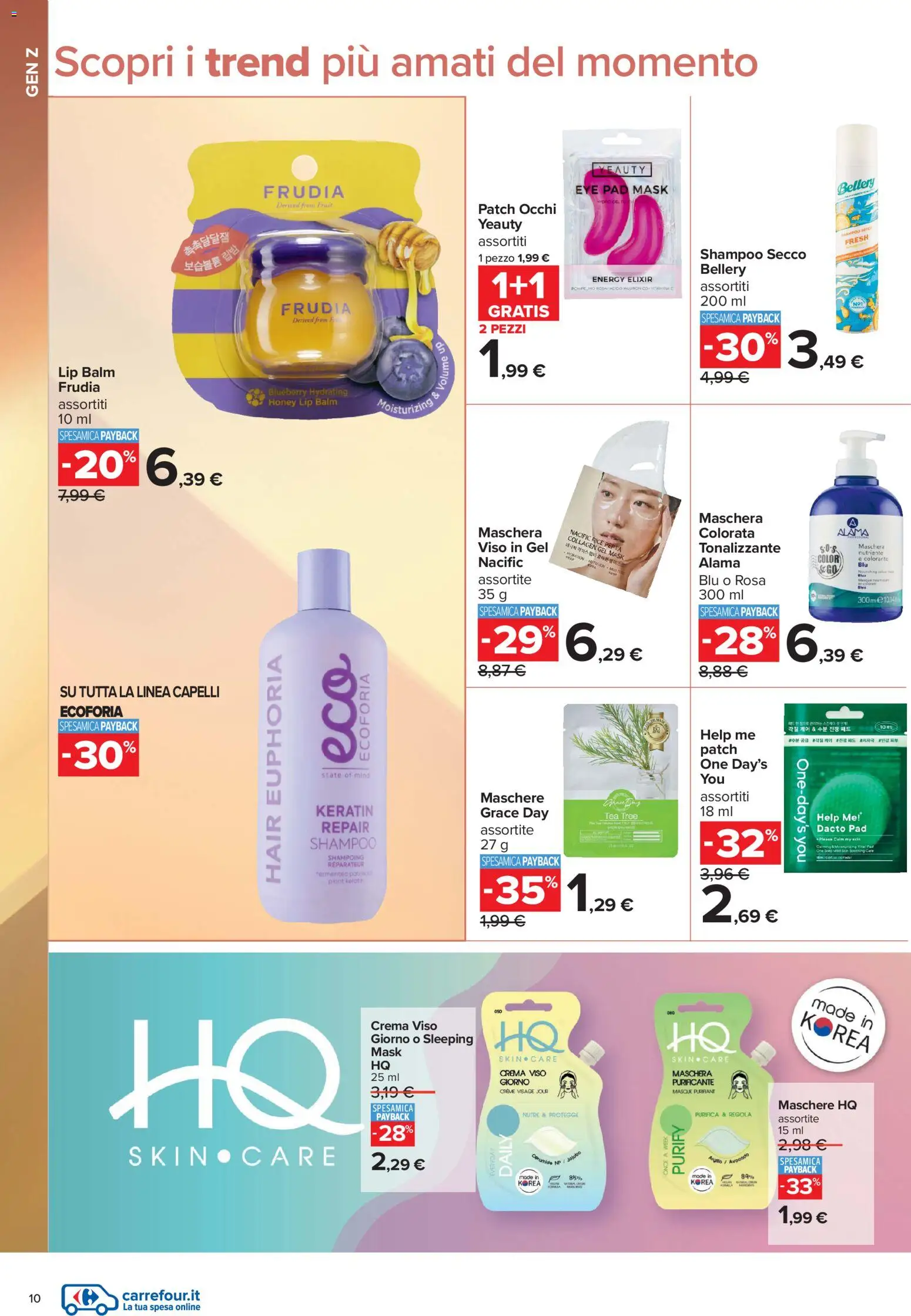 Volantino Carrefour del 10/07/2026 | Pagina: 10 | Prodotti: Shampoo, Maschera, Crema viso, Pompelmo