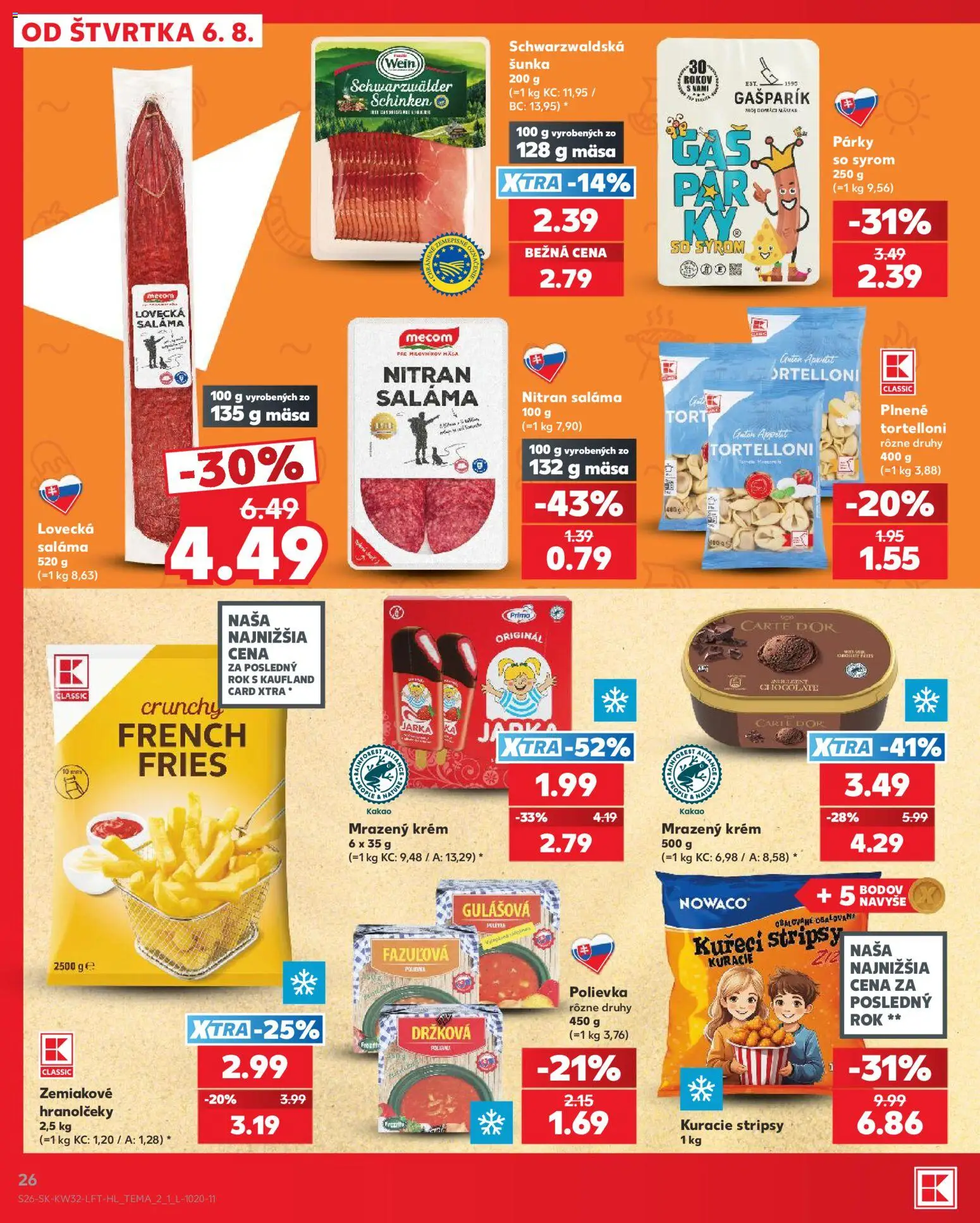 Nové Kaufland akcie – leták je platný od 06.08.2026 | Strana: 26 | Produkty: Šunka, Krém, Párky, Kakao