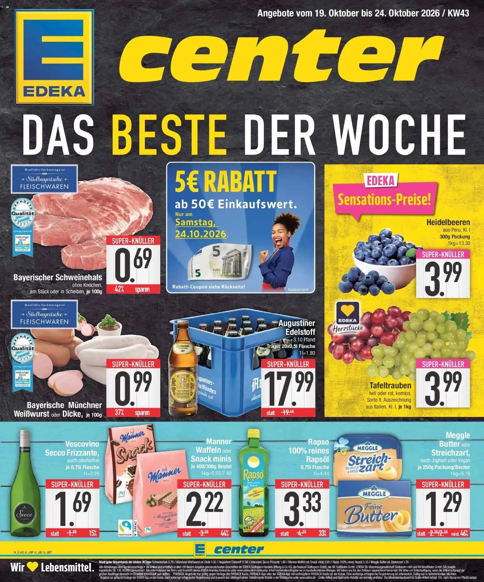 Edeka Prospekt Kolbermoor (ab 19.10.2026) » Angebote Online | Seite: 1 | Produkte: Butter, Rapsöl, Weißwurst, Waffeln