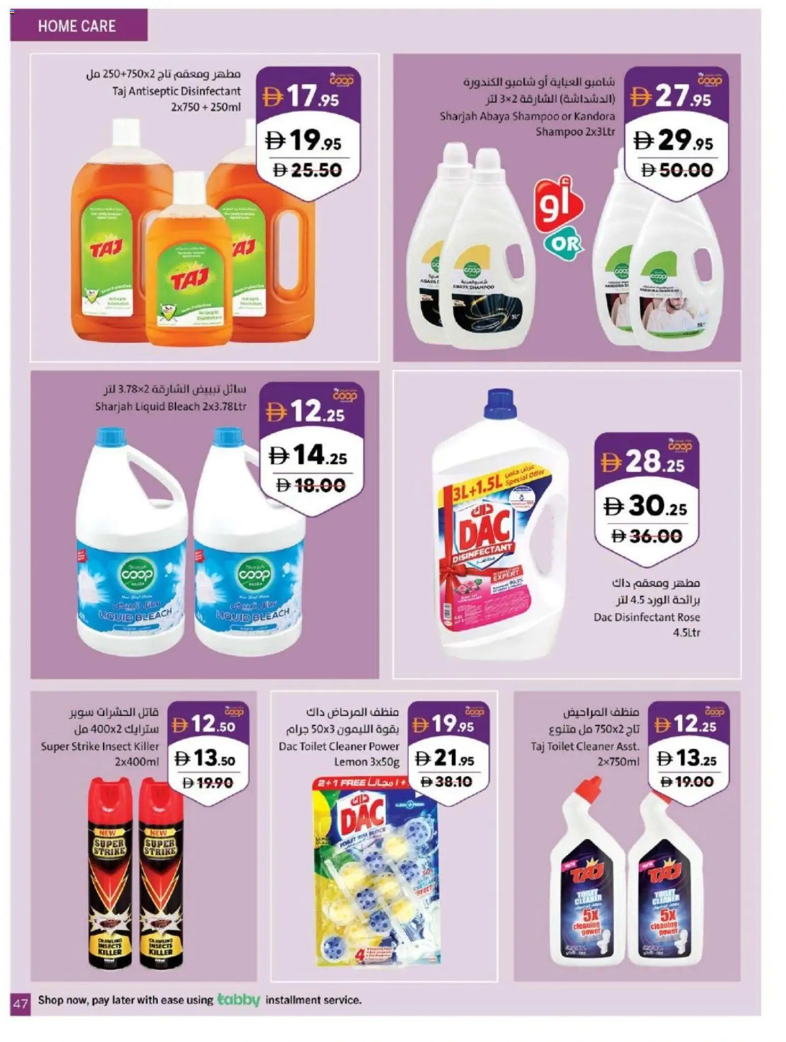 {H1} | Page: 47 | Products: Disinfectant, Toilet, Bleach, Shampoo