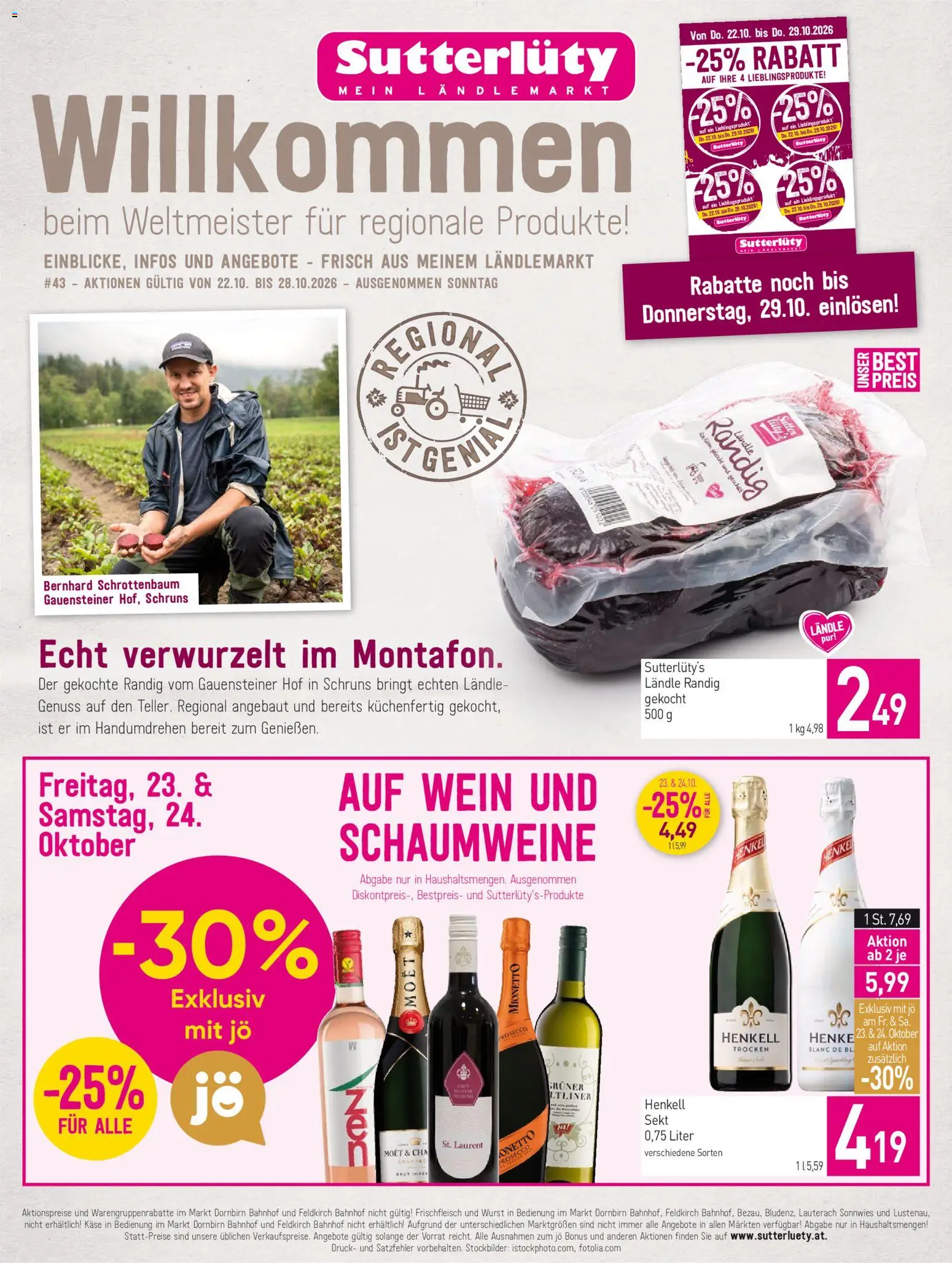 Sutterlüty Flugblatt gültig ab 22.10.2026 | Seite: 1 | Produkte: Gin, Wurst, Käse, Wein