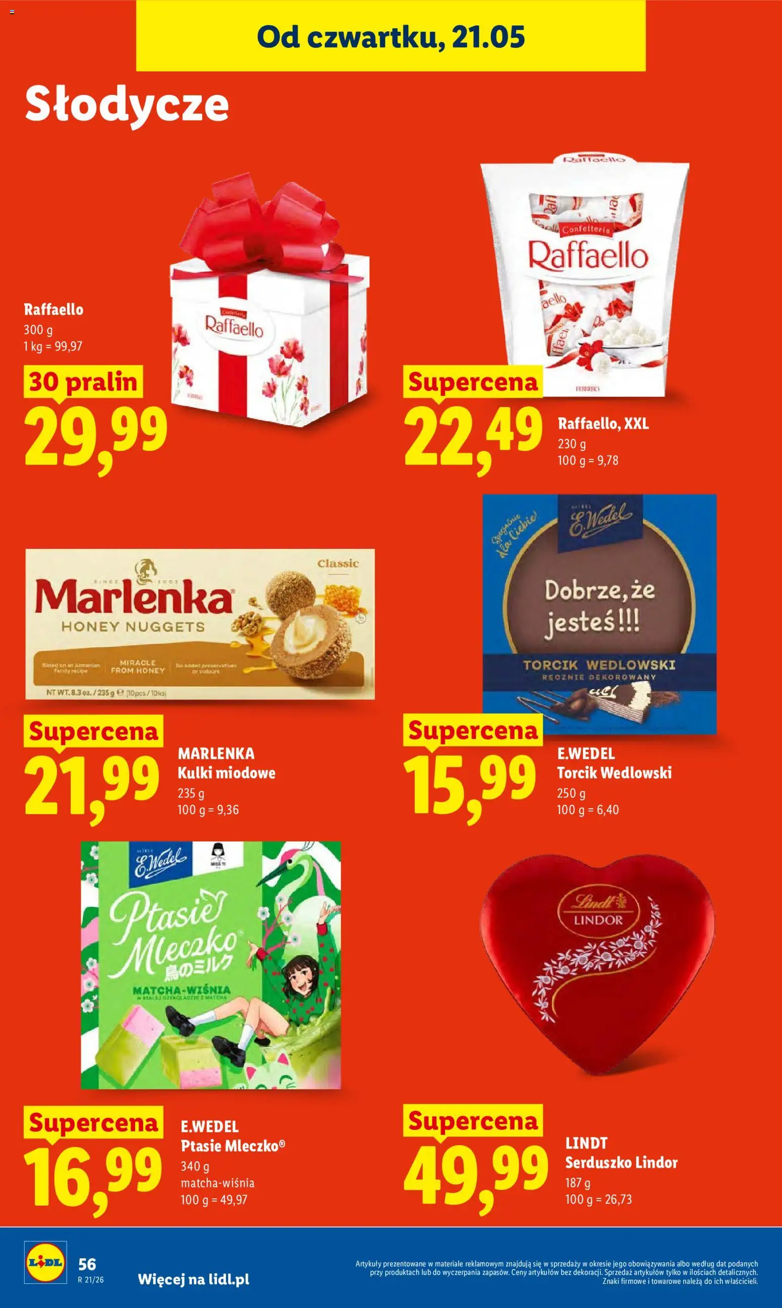 Lidl gazetka od 21.05.2026 | Strona: 62 | Produkty: Słodycze, Nuggets, Torcik wedlowski
