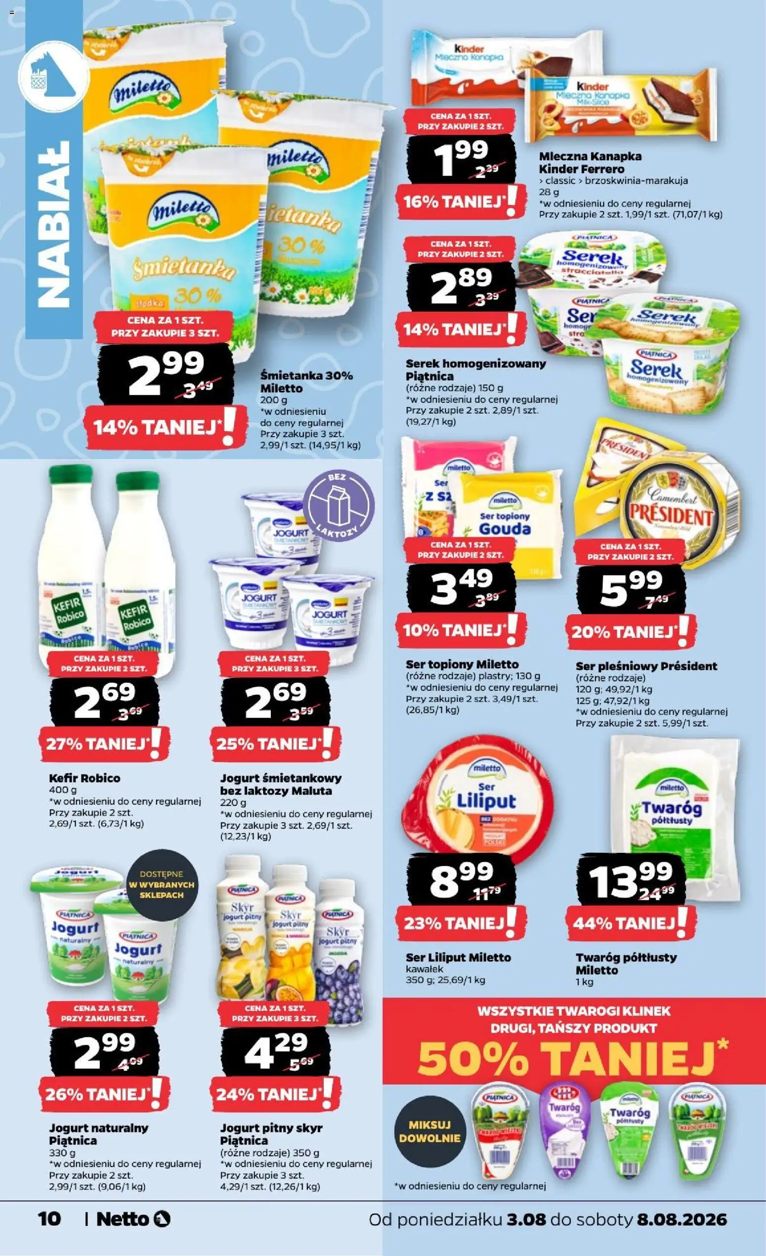 Netto gazetka od poniedziałku od 03.08.2026 | Strona: 10 | Produkty: Cream cheese, Jogurt pitny, Ser, Jogurt