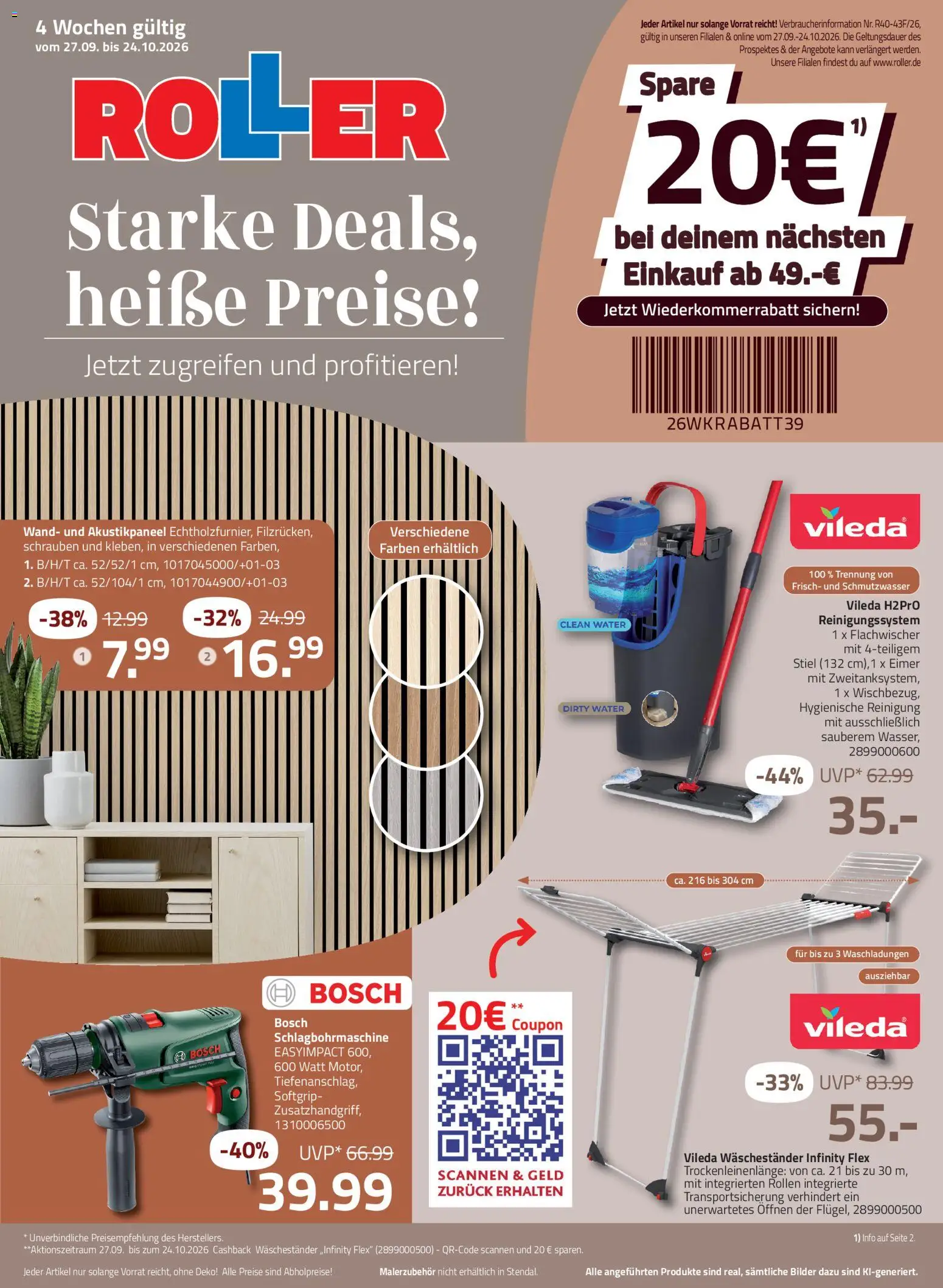 Roller Schlafprospekt – gültig ab 27.09.2026 | Seite: 1 | Produkte: Bosch, Bilder, Waschestander