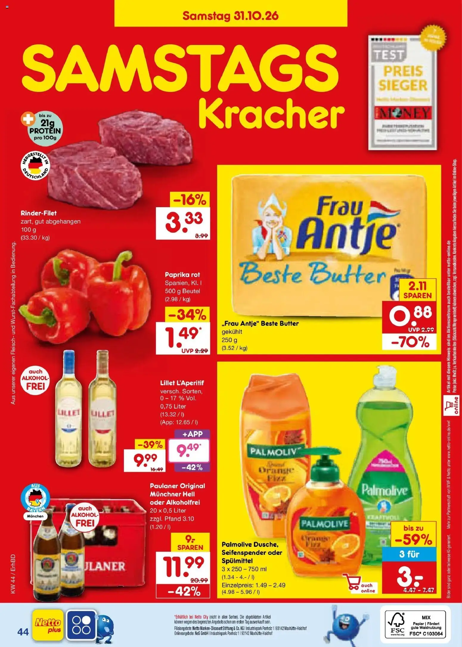 Netto Marken-Discount Prospekt Velden – gültig ab 26.10.2026 | Seite: 58 | Produkte: Rinderfilet, Paprika, Fleisch, Paulaner