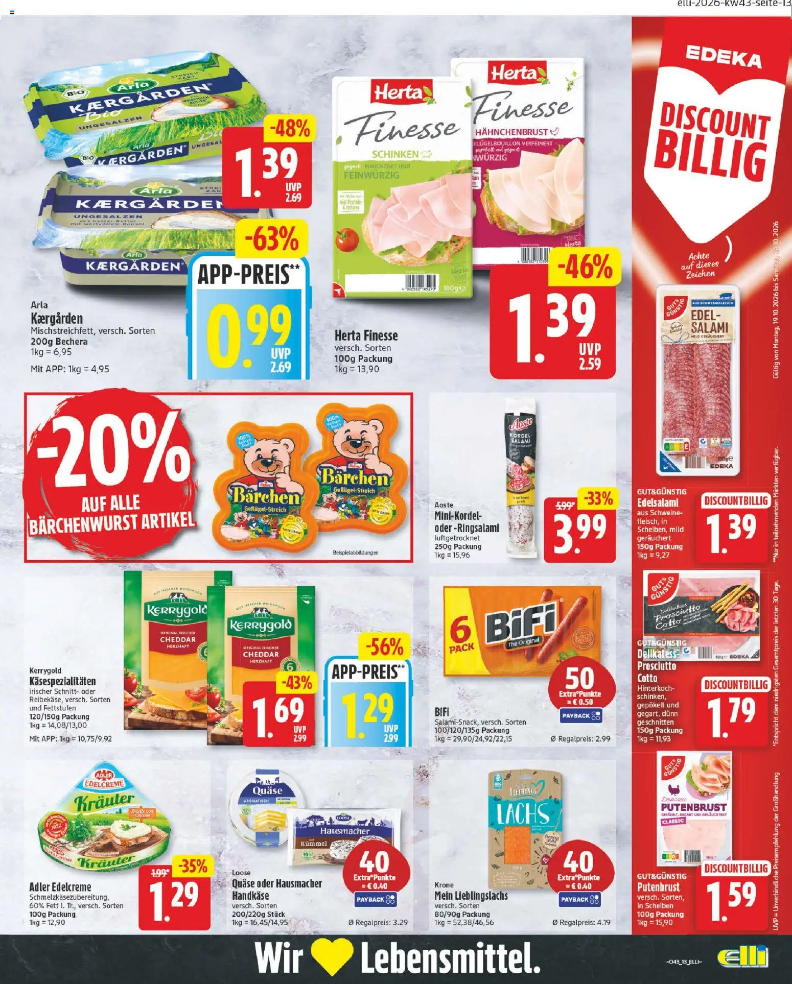 Elli Markt Prospekt Gütersloh – gültig ab 19.10.2026 | Seite: 13 | Produkte: Bifi, Lachs, Schweinefleisch, Herta finesse