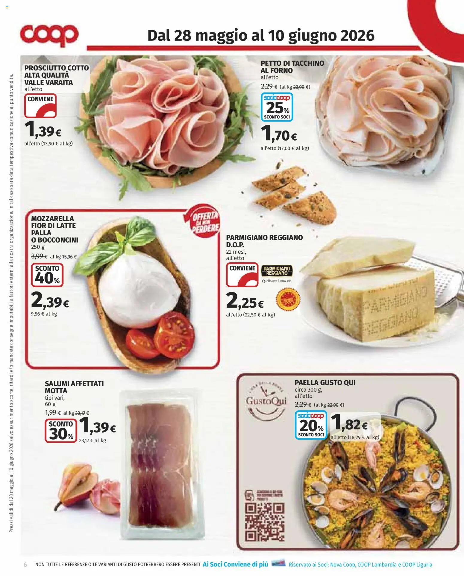 Volantino COOP del 28.05.2026 | Pagina: 6 | Prodotti: Mozzarella, Parmigiano reggiano, Parmigiano, Paella