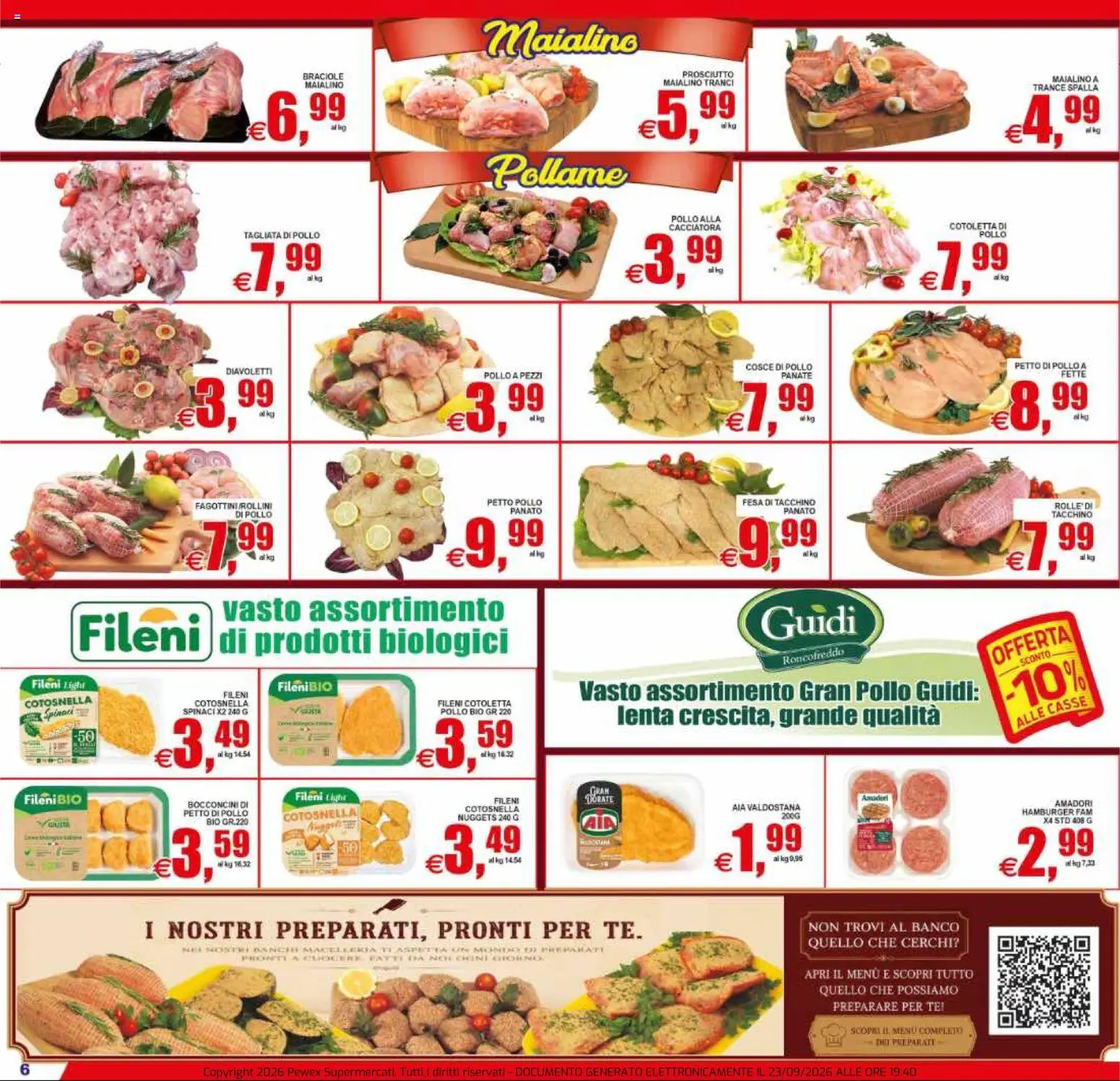 Volantino Pewex del 23/09/2026 | Pagina: 6 | Prodotti: Petto di Pollo, Pollo, Nuggets, Tacchino