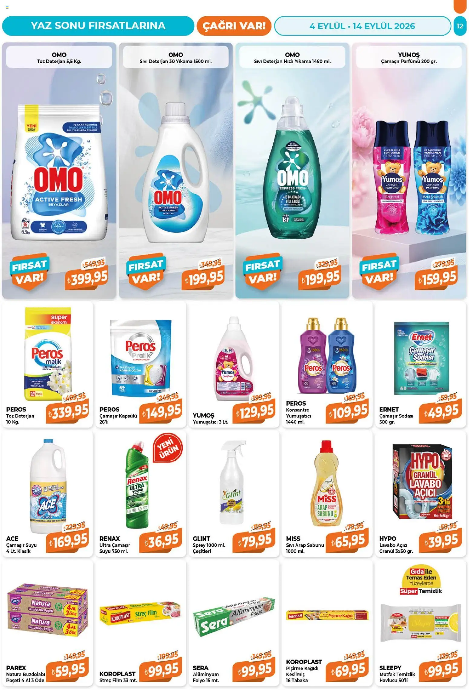 Çağrı Market Katalog - 04 Eylül 2026 tarihinden itibaren geçerlidir | Sayfa: 12 | Ürünler: Yumuşatıcı, Deterjan, Lavabo açıcı, Saat