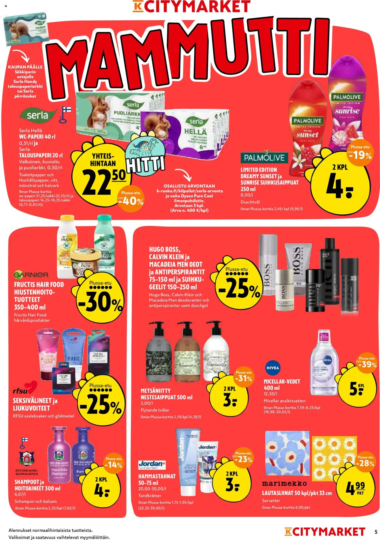 K-Citymarket tarjoukset – voimassa 18.05.2026 alkaen | Sivu: 5 | Tuotteet: Hella, Suihku, Lautasliinat