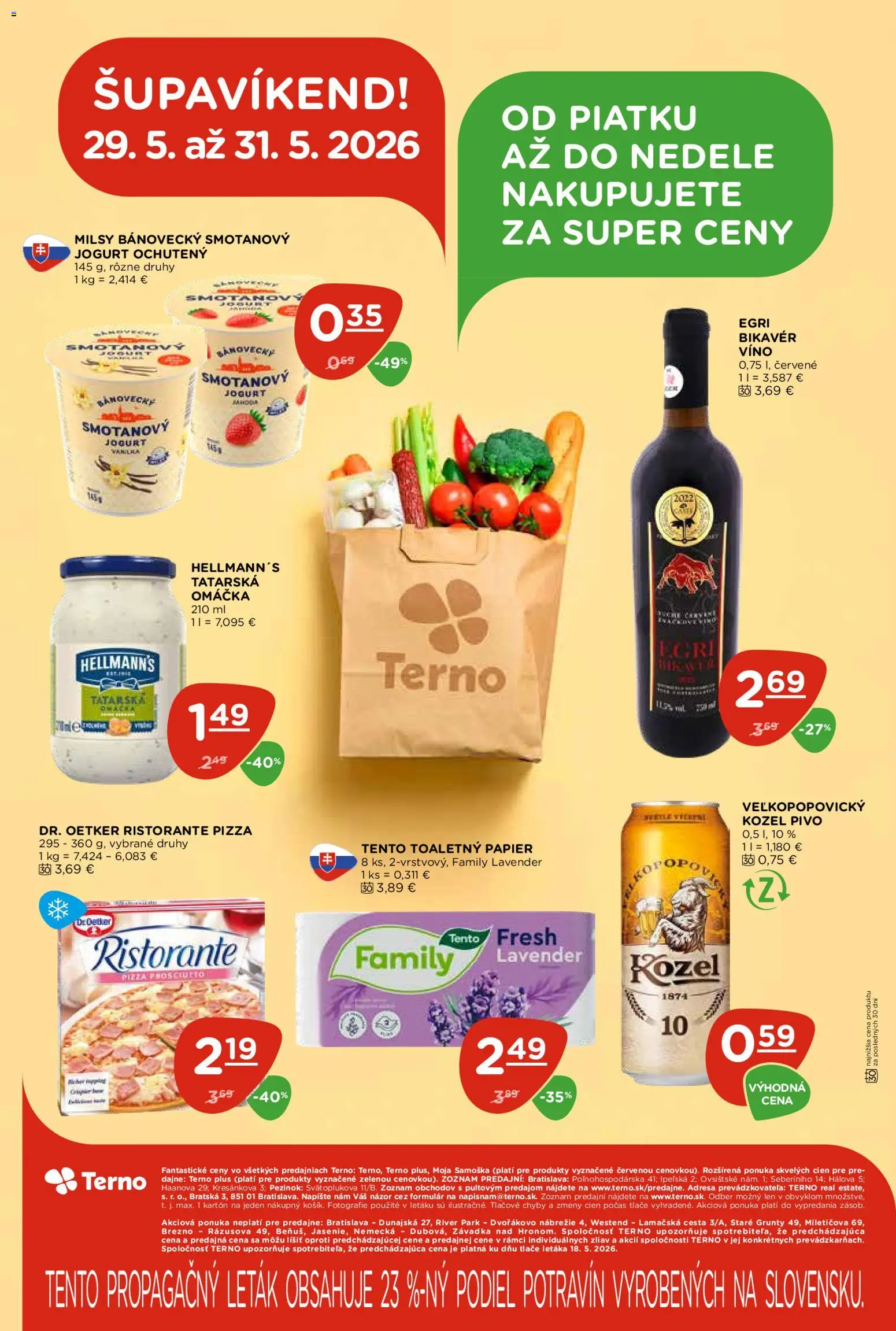 Nové Terno akcie – leták je platný od 28.05.2026 | Strana: 24 | Produkty: Jogurt, Pizza, Víno, Tatárska omáčka