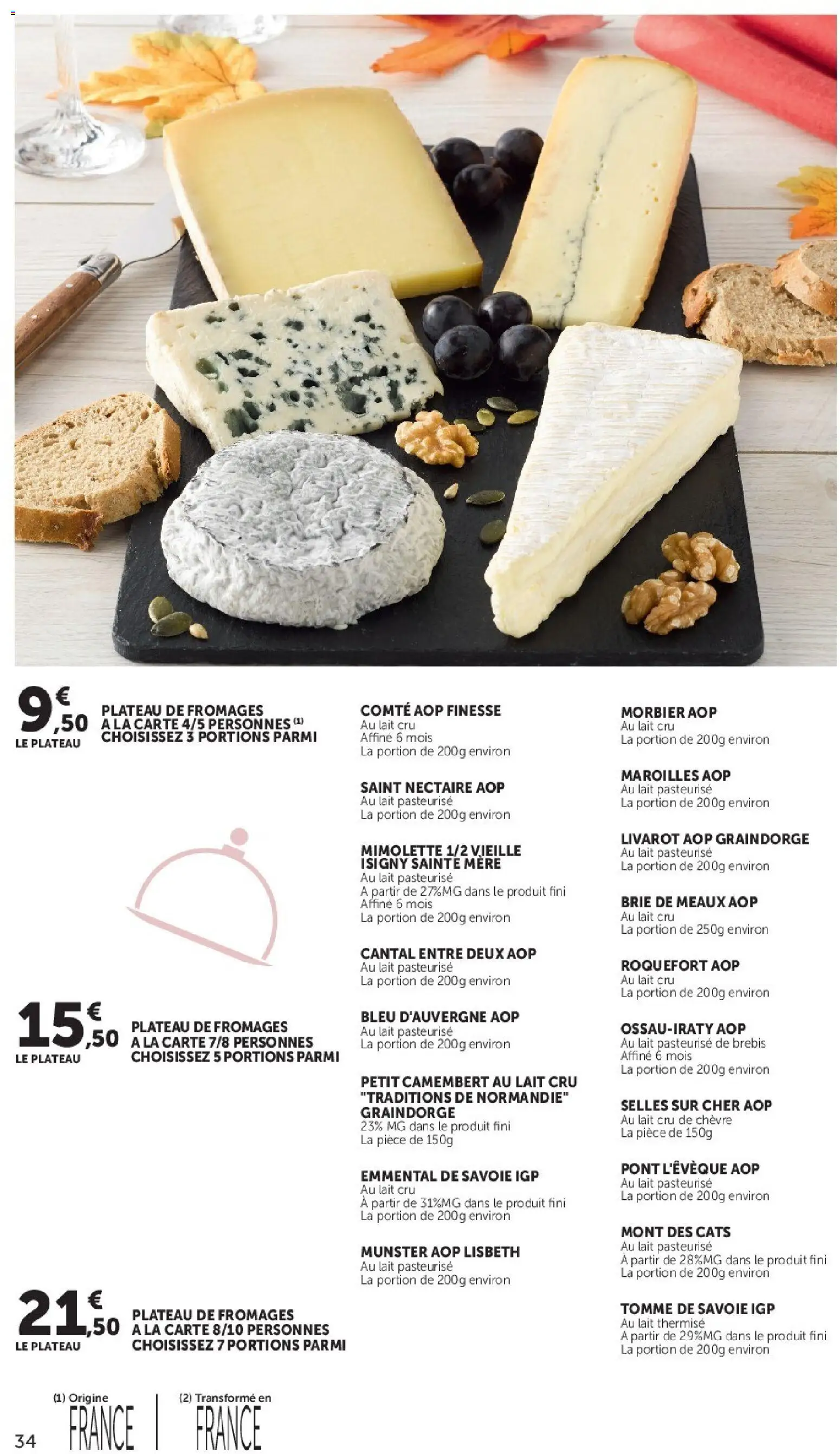 {H1} | Page: 34 | Produits: Pont l'évêque, Plateau, Plateau de fromages, Brie de meaux aop