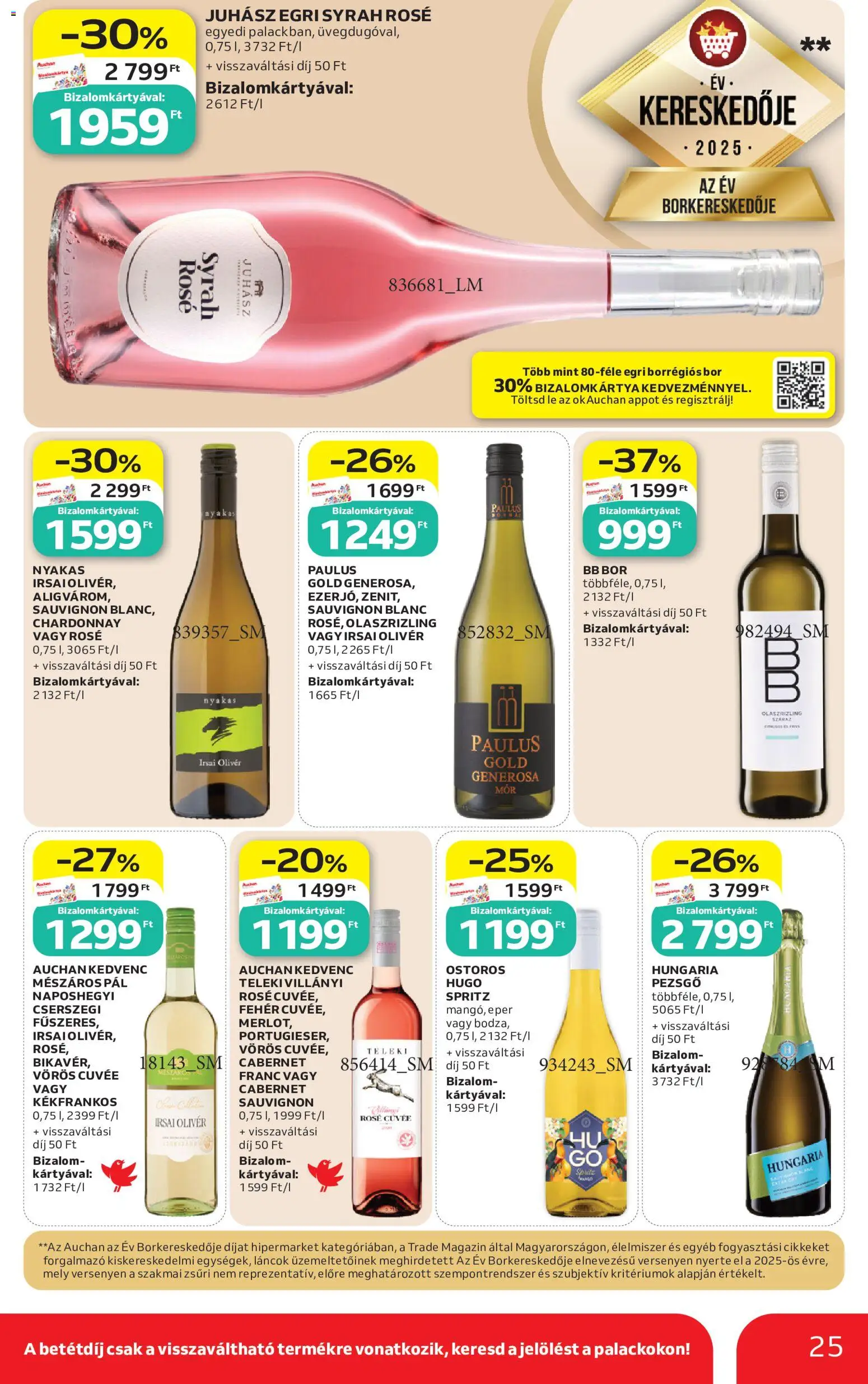 Auchan akciós ujság - amely érvényes a következő dátumtól: 2026.07.09. | Oldal: 25 | Termékek: Pezsgő, Bor, Eper