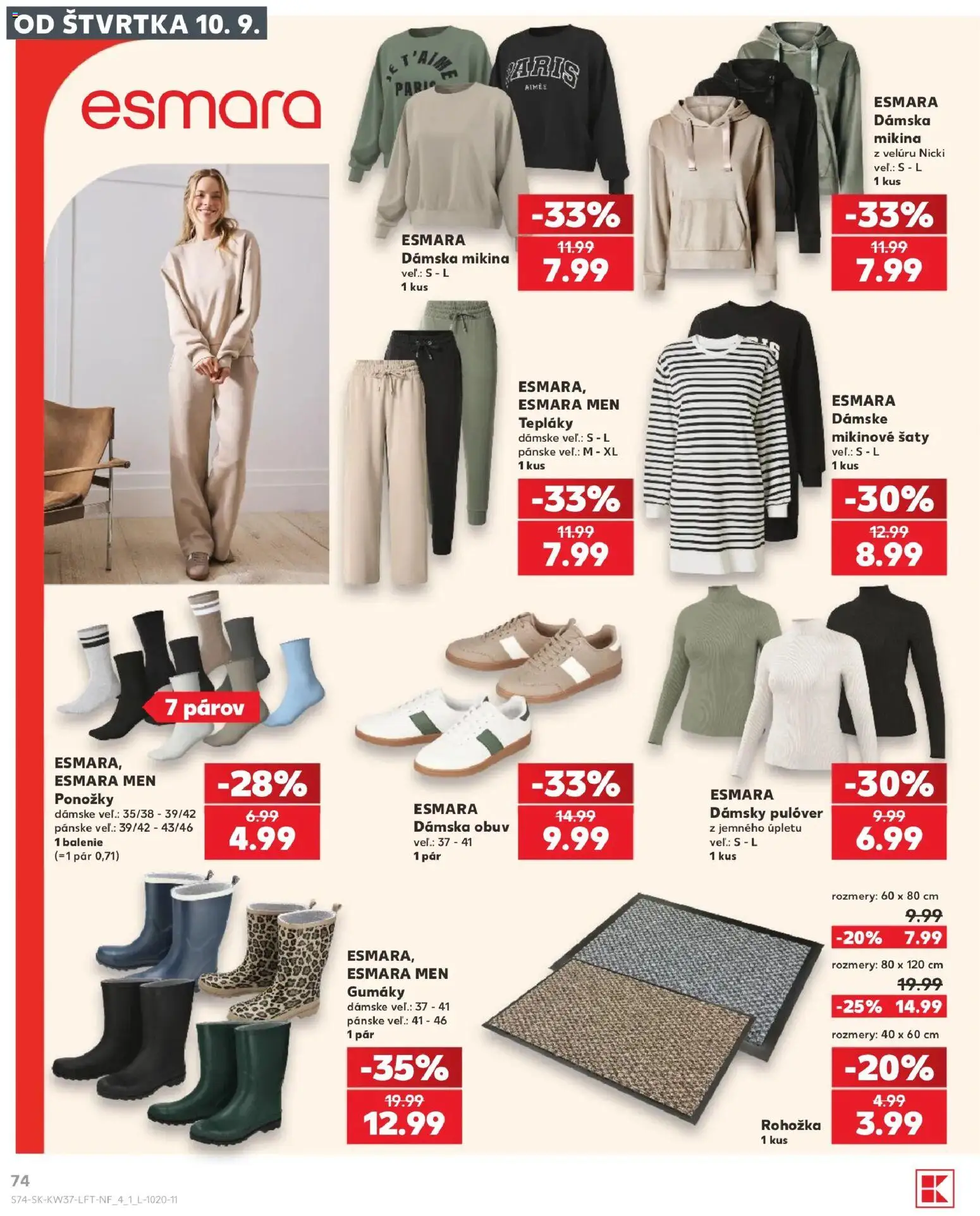 Nové Kaufland akcie – leták je platný od 10.09.2026 | Strana: 74 | Produkty: Rohožka, Šaty, Mikina