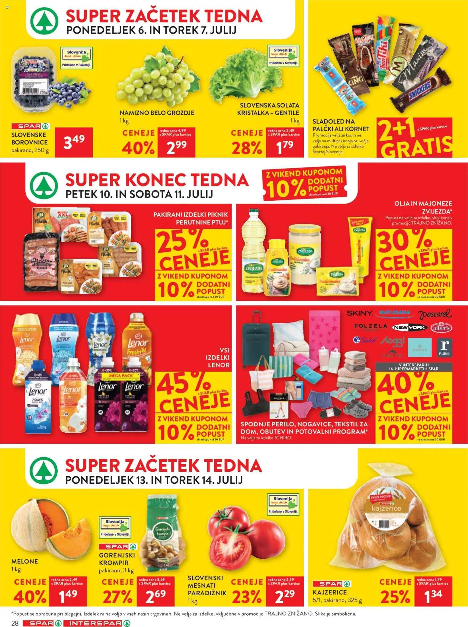 Novi Spar katalog ponudbe – veljaven od 08.07.2026 | Stran: 40 | Izdelki: Kos, Borovnice, Sladoled, Solata