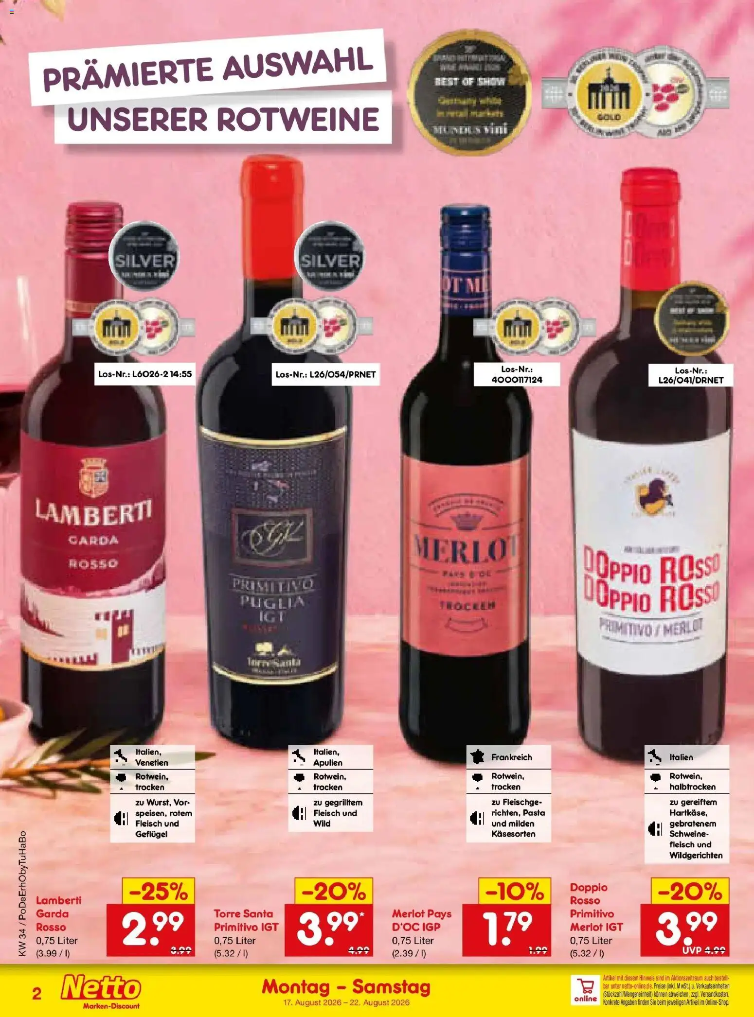 Netto Marken-Discount Prospekt Thierhaupten – gültig ab 17.08.2026 | Seite: 46 | Produkte: Merlot, Pasta, Fleisch