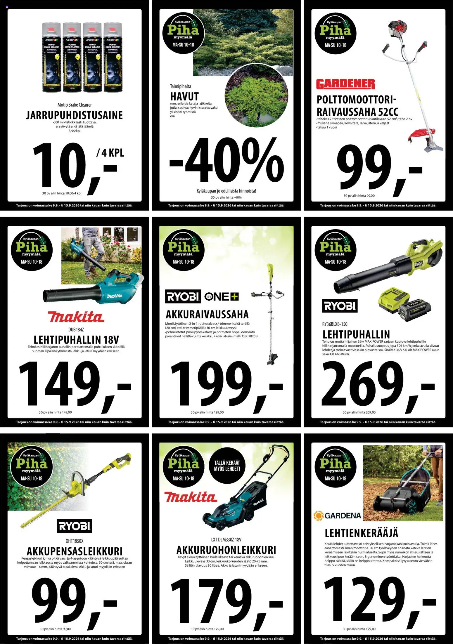 Tuuri tarjoukset – voimassa 09/09/2026 alkaen | Sivu: 22 | Tuotteet: Raivaussaha, Akku, Pensasleikkuri, Lehtipuhallin
