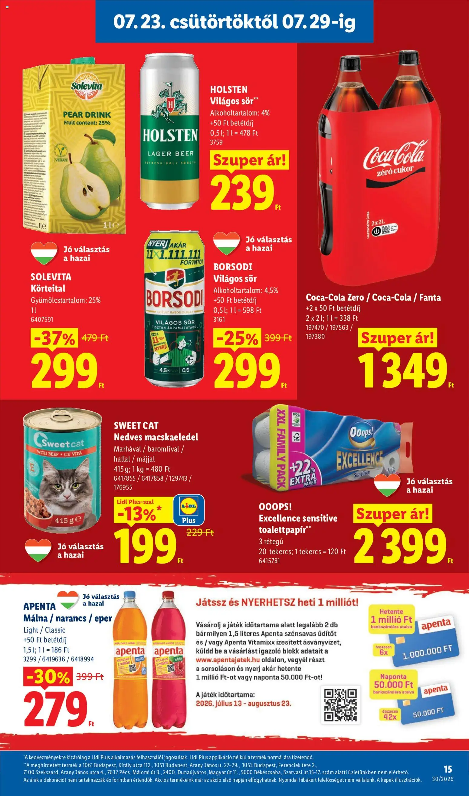 Lidl akciós ujság - amely érvényes a következő dátumtól: 2026.07.23. | Oldal: 15 | Termékek: Fanta, Játék, Macskaeledel, Cukor
