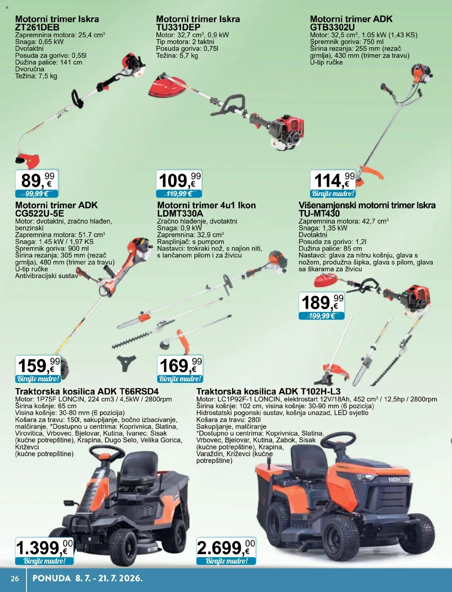 KTC katalog | vrijedi od 08.07.2026 | Stranica: 16 | Proizvodi: Kosilica, Trimer, Rezač, Traktorska kosilica