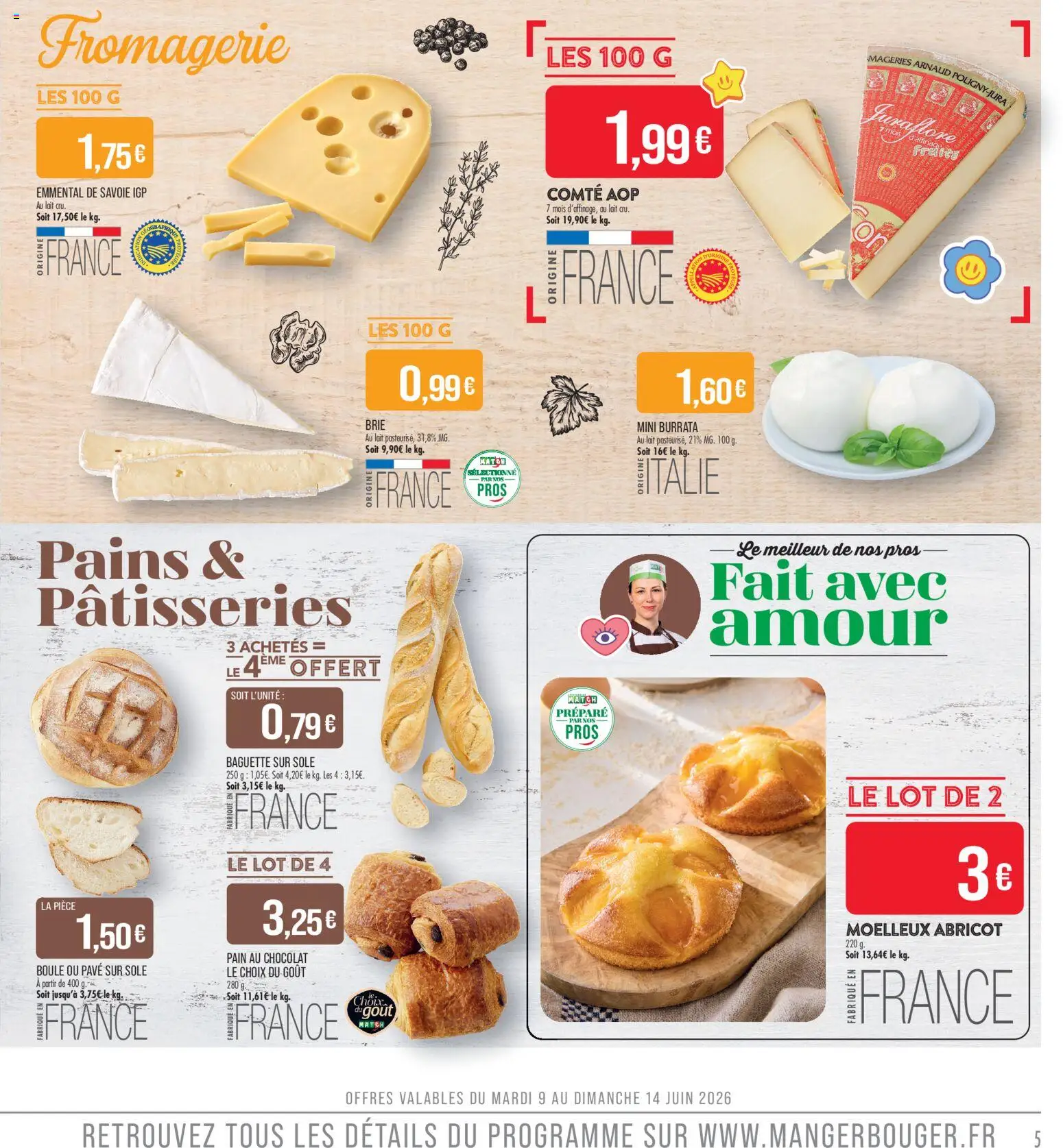 {H1} | Page: 5 | Produits: Pain au chocolat, Lait, Pain, Burrata