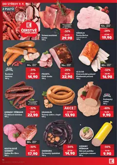 Náhled letáku Schwarzwaldská šunka, 100 G VÝROBKU VYROBENO ZE 128 G MASA od 09.09.2026 | Strana: 14 | Produkty: Salám, Klobása, Chilli, Paštika