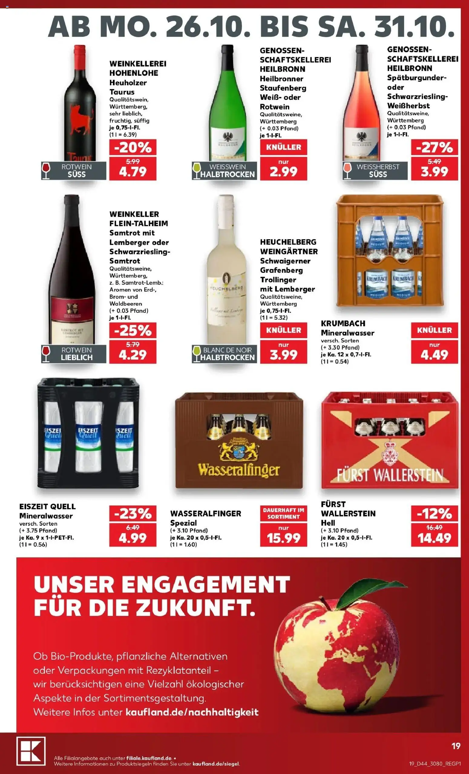 Prospekt Kaufland ab 26.10.2026 » Angebote Online zum Blättern | Seite: 23 | Produkte: Weißwein, Rotwein, Mineralwasser