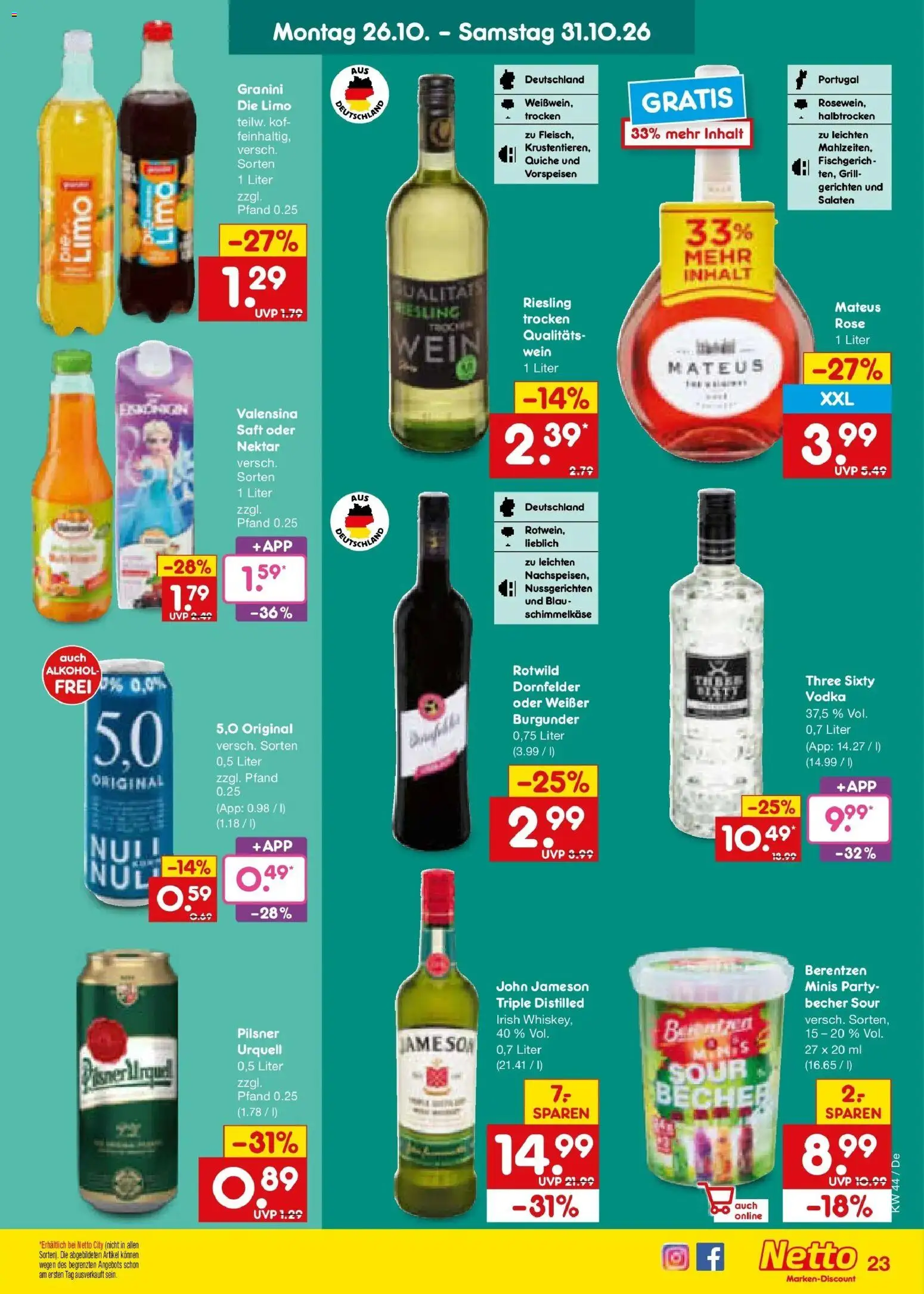 Netto Marken-Discount Prospekt Stuttgart – gültig ab 26.10.2026 | Seite: 31 | Produkte: Valensina, Alkohol, Saft, Berentzen