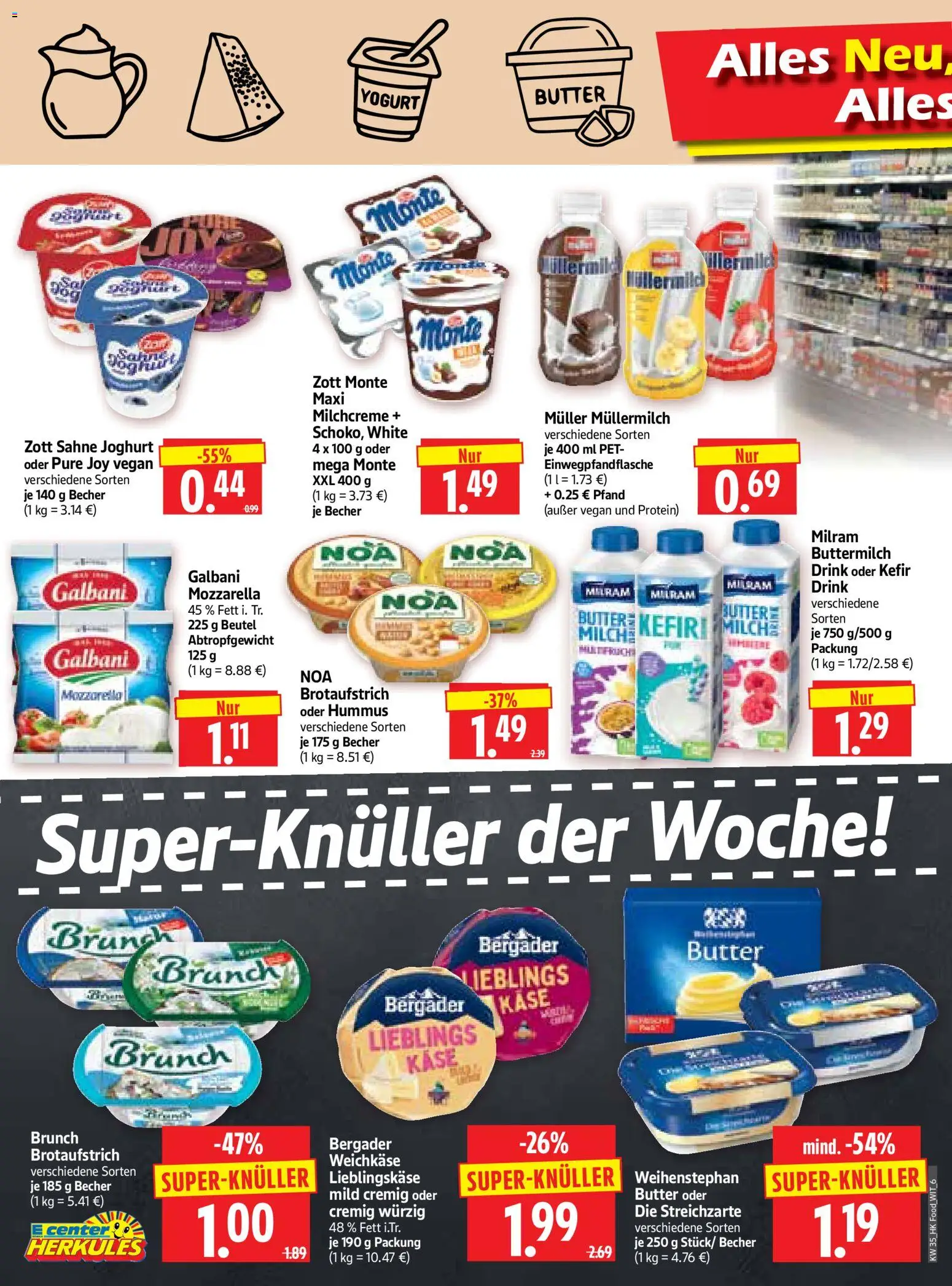 HERKULES Prospekt – gültig ab 24.08.2026 | Seite: 6 | Produkte: Buttermilch, Mozzarella, Muller mullermilch, Sahne