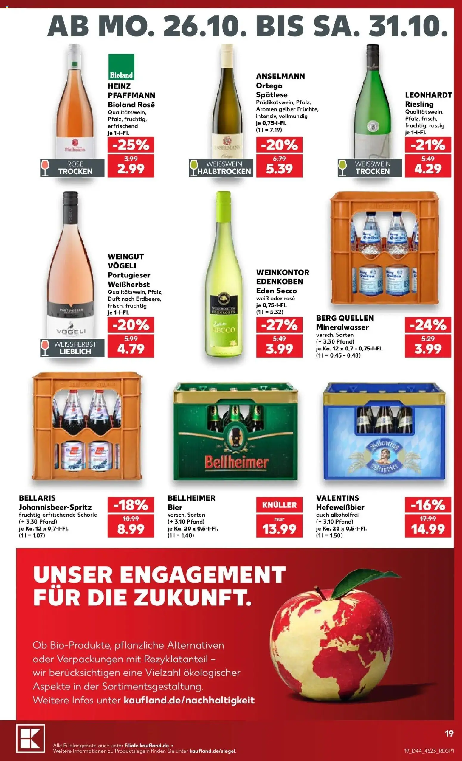 Prospekt Kaufland ab 26.10.2026 » Angebote Online zum Blättern | Seite: 23 | Produkte: Bier, Weißwein, Duft, Mineralwasser
