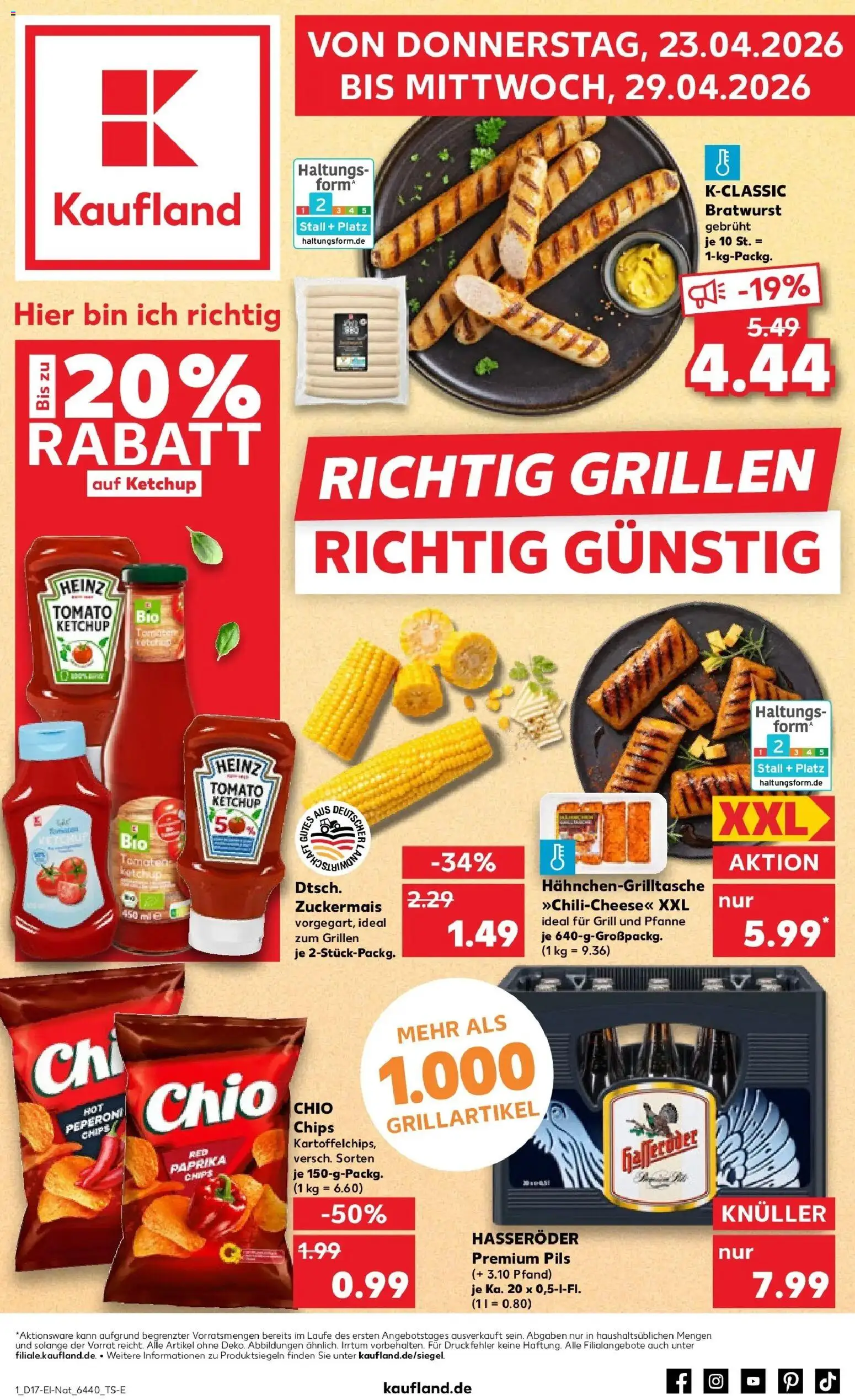 Kaufland Prospekt Aschaffenburg	 – gültig ab 23.04.2026 | Seite: 1 | Produkte: Grill, Bratwurst, Paprika, Chips