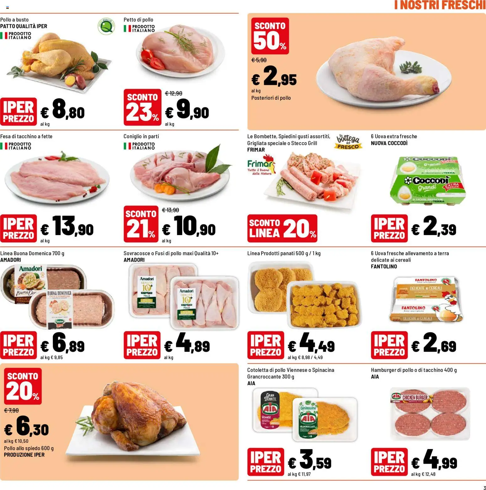 Volantino Iper del 12.06.2026 | Pagina: 3 | Prodotti: Pollo, Verdure, Hamburger, Spiedini