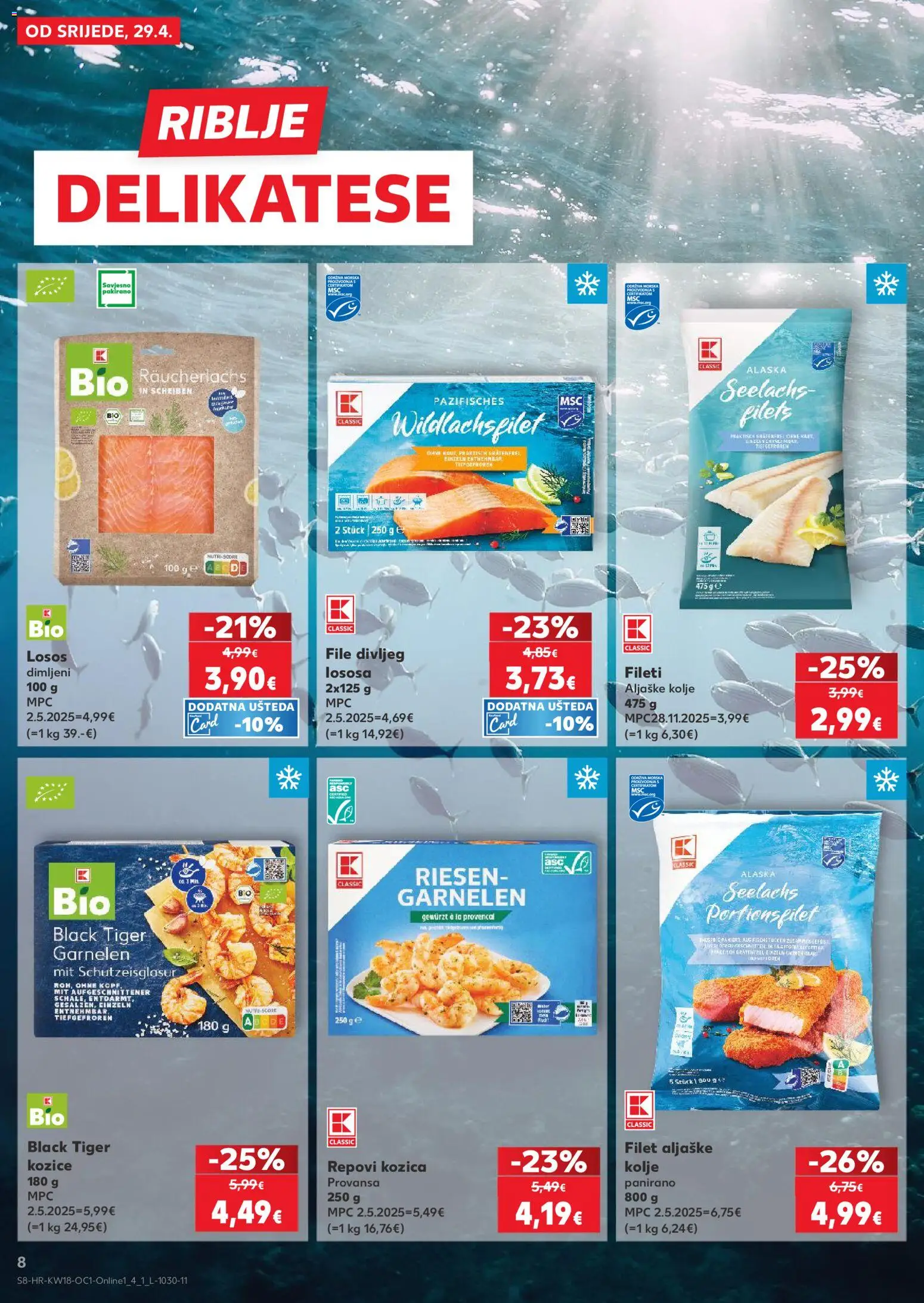 Kaufland katalog | vrijedi od 29.04.2026 | Stranica: 8 | Proizvodi: Losos, Kozice