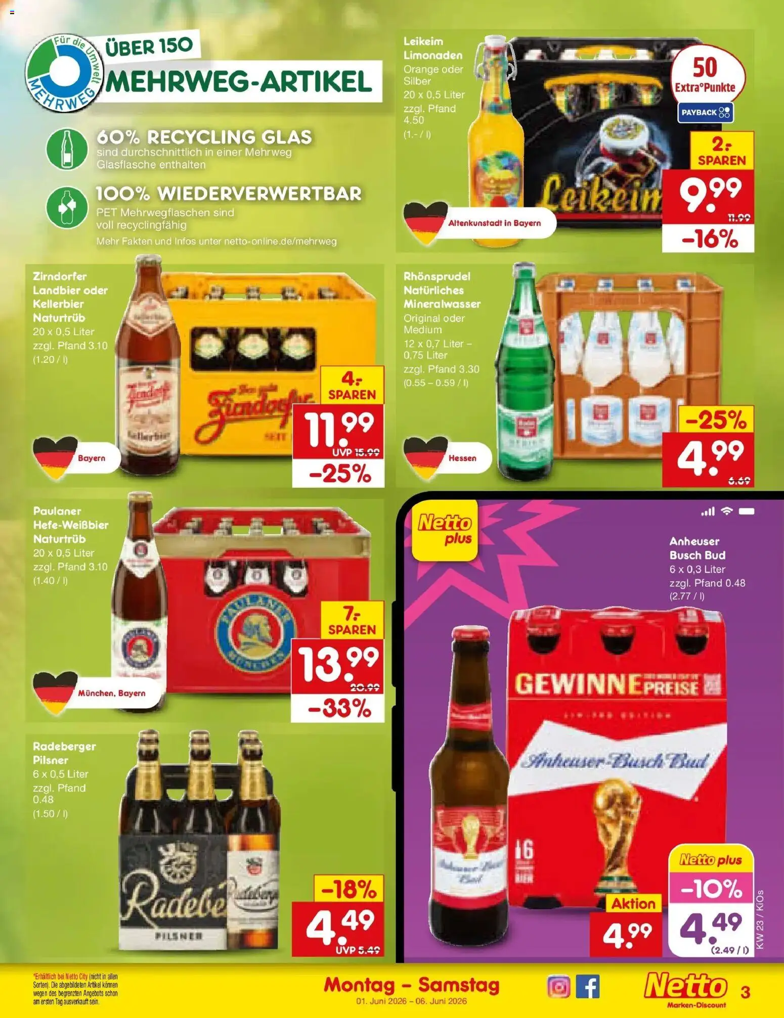 Netto Marken-Discount Prospekt Mistelbach – gültig ab 01.06.2026 | Seite: 31 | Produkte: Mineralwasser, Rhonsprudel, Radeberger pilsner, Paulaner