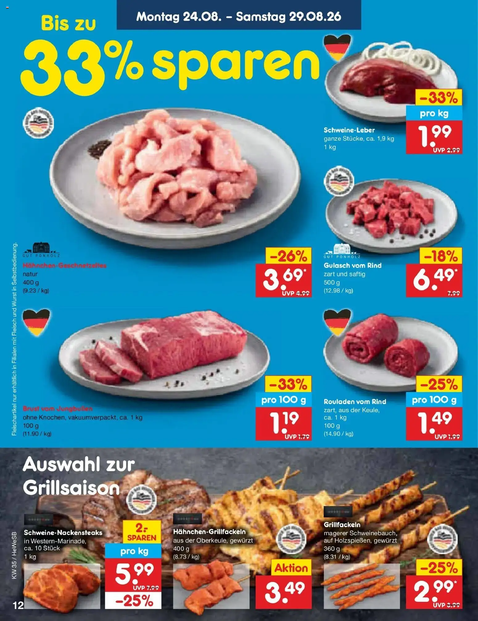 Netto Marken-Discount Prospekt Hamburg (ab 24.08.2026) » Angebote | Seite: 18 | Produkte: Gulasch, Wurst, Fleisch