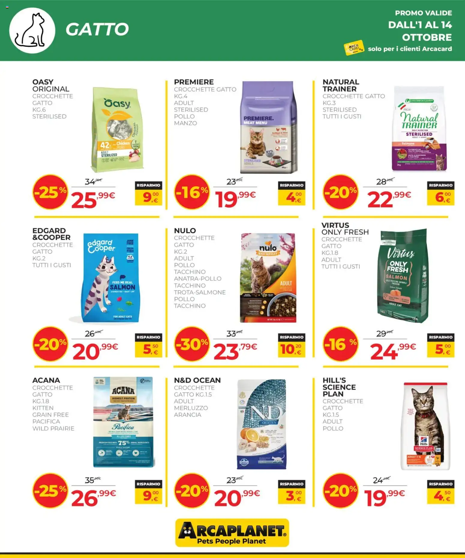 Volantino Arcaplanet del 01/10/2026 | Pagina: 8 | Prodotti: Manzo, Merluzzo, Crocchette gatto, Arancia