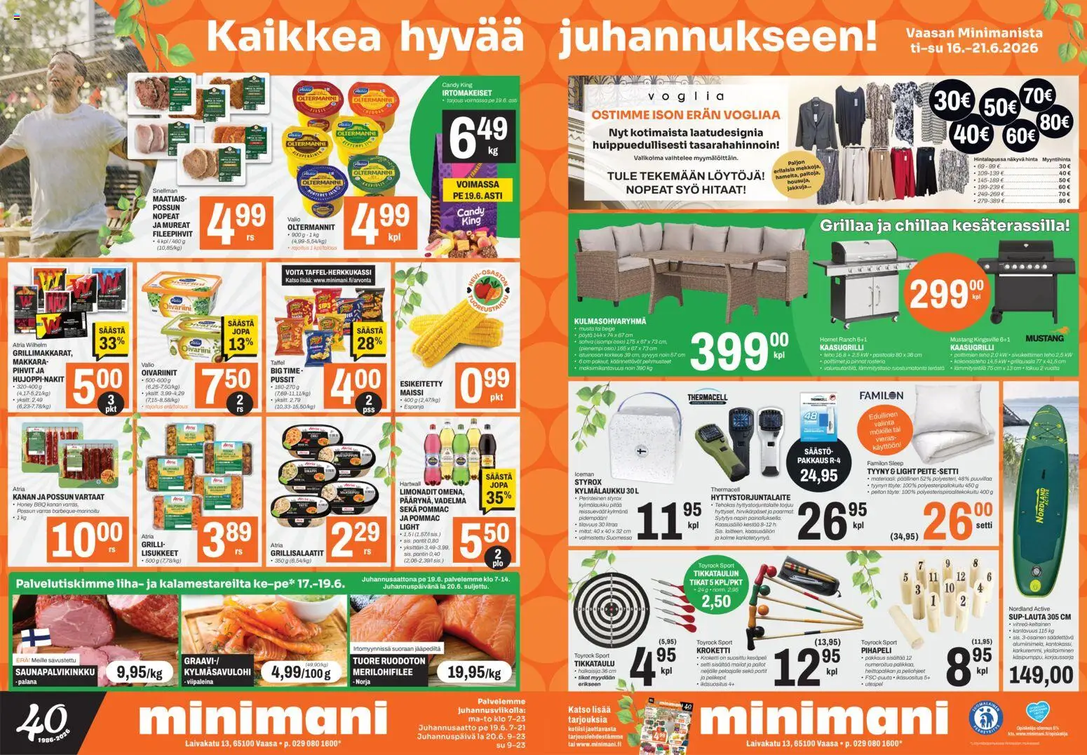Minimani tarjoukset - Vaasa – voimassa 16.06.2026 alkaen | Sivu: 1 | Tuotteet: Grilli, Vartaat, Makkara, Kaasugrilli