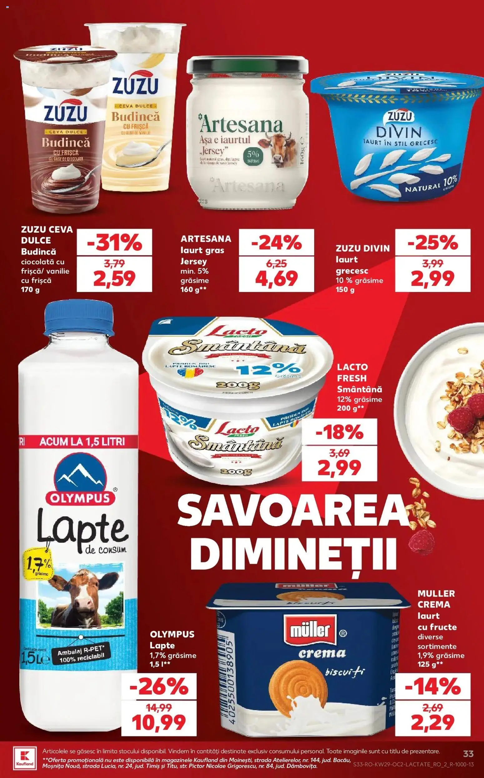 Noul catalog Kaufland – valabil de la 15.07.2026 | Pagină: 33 | Produse: Zuzu, Lapte, Iaurt, Cremă