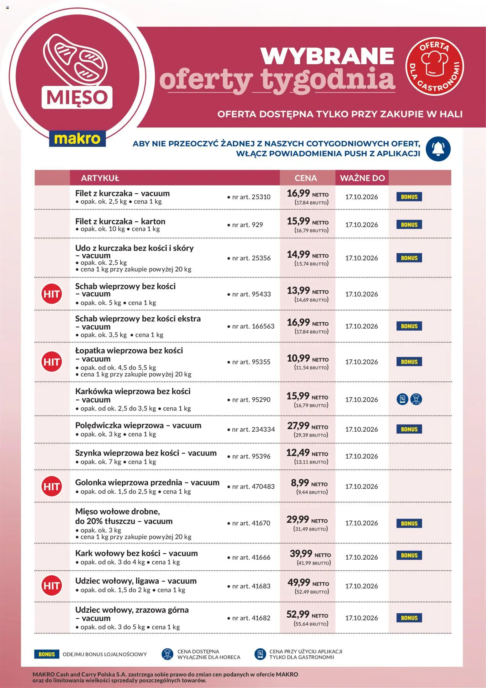Makro gazetka - wybrane oferty tygodnia od 10.10.2026 | Strona: 1 | Produkty: Schab, Karkówka wieprzowa, Golonka wieprzowa, Filet