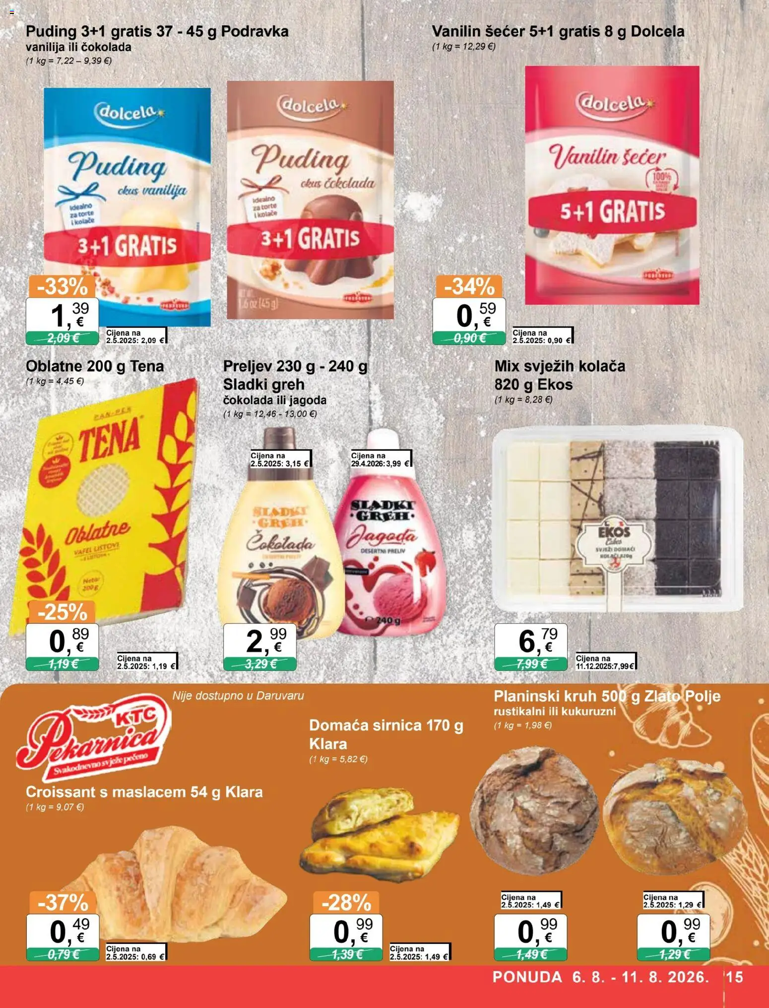 KTC katalog | vrijedi od 06.08.2026 | Stranica: 15 | Proizvodi: Kruh, Puding, Šećer, Vanilin šećer