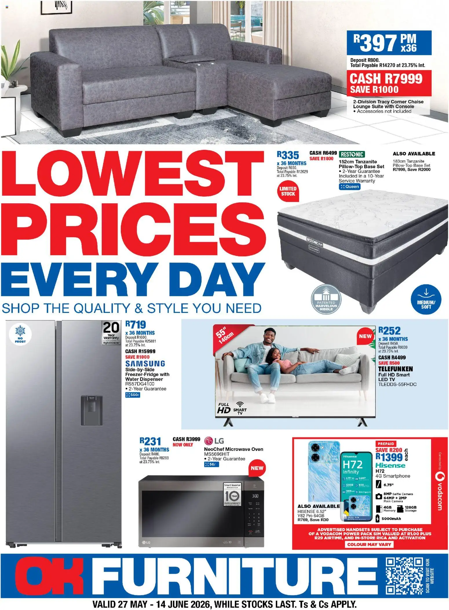 New OK Furniture catalogue – valid from 27.05.2026 | Page: 1 | Products: Smartphone, Camera, TV, Lounge suite