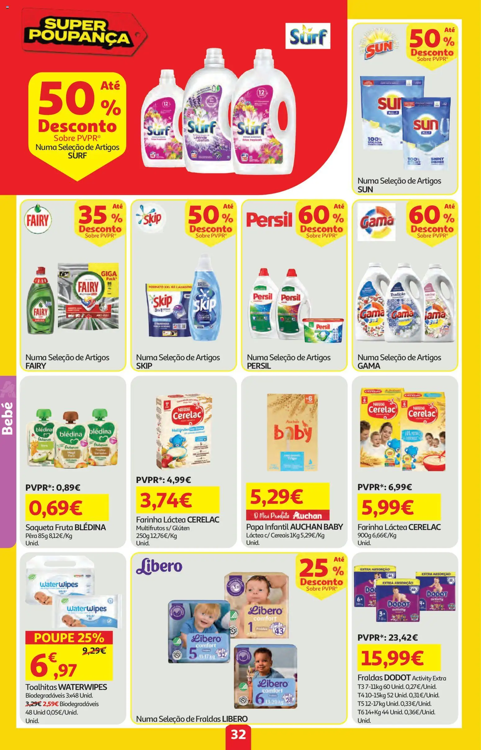 Auchan folheto │ válido de 09/04/2026 | Página: 32 | Produtos: Farinha láctea, Fraldas, Persil, Farinha