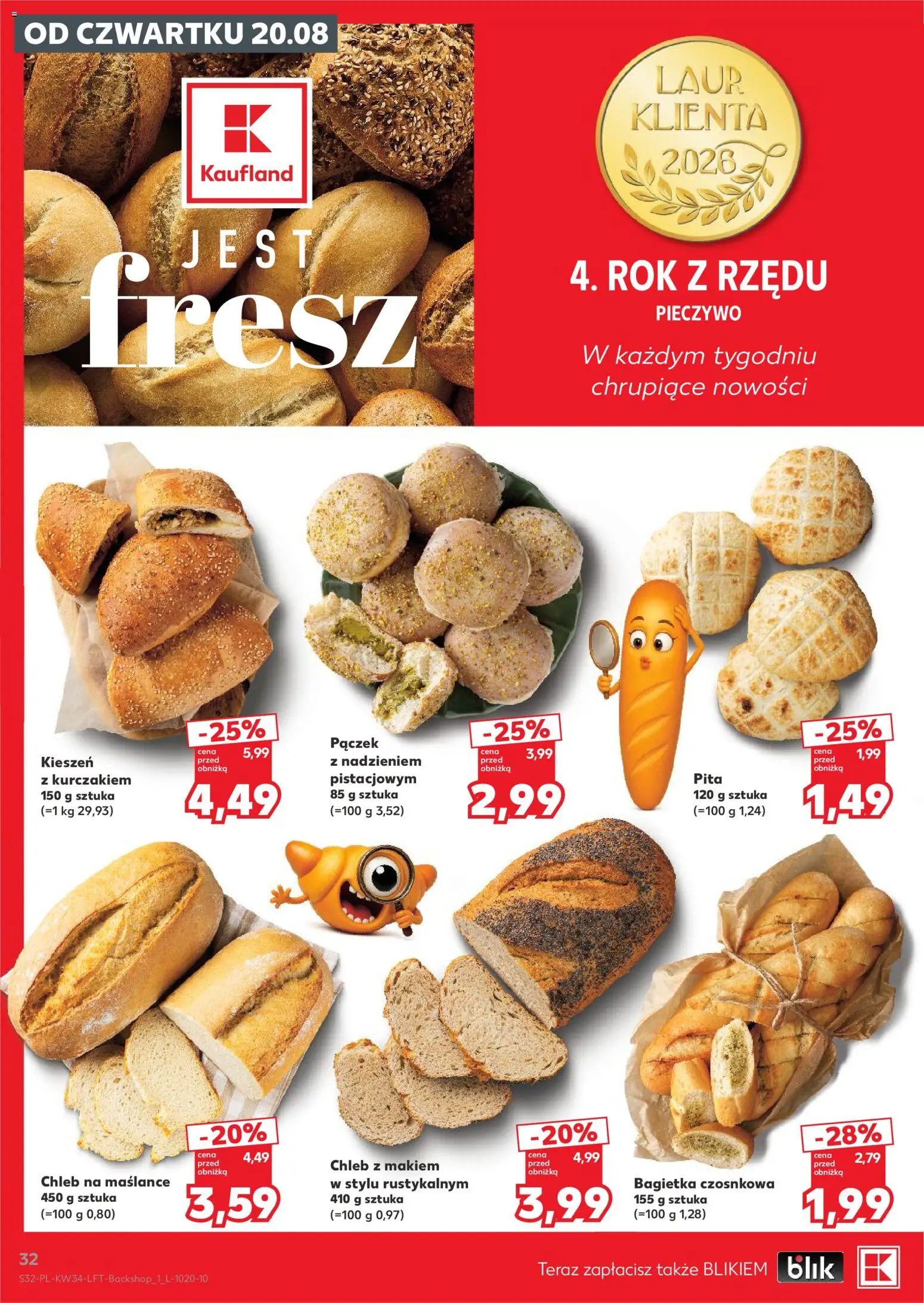 Kaufland gazetka od 20.08.2026 | Strona: 32 | Produkty: Pączek, Bagietka czosnkowa, Chleb, Pita