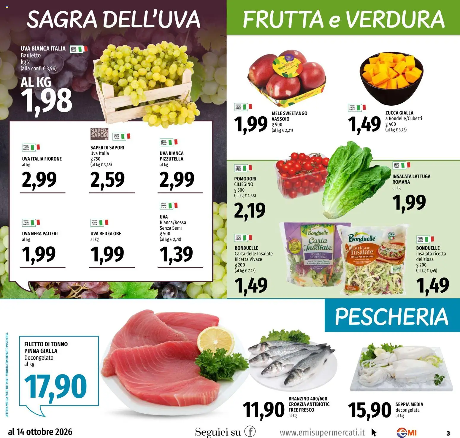 Volantino EMI del 01/10/2026 | Pagina: 3 | Prodotti: Branzino, Pomodori, Zucca, Uva