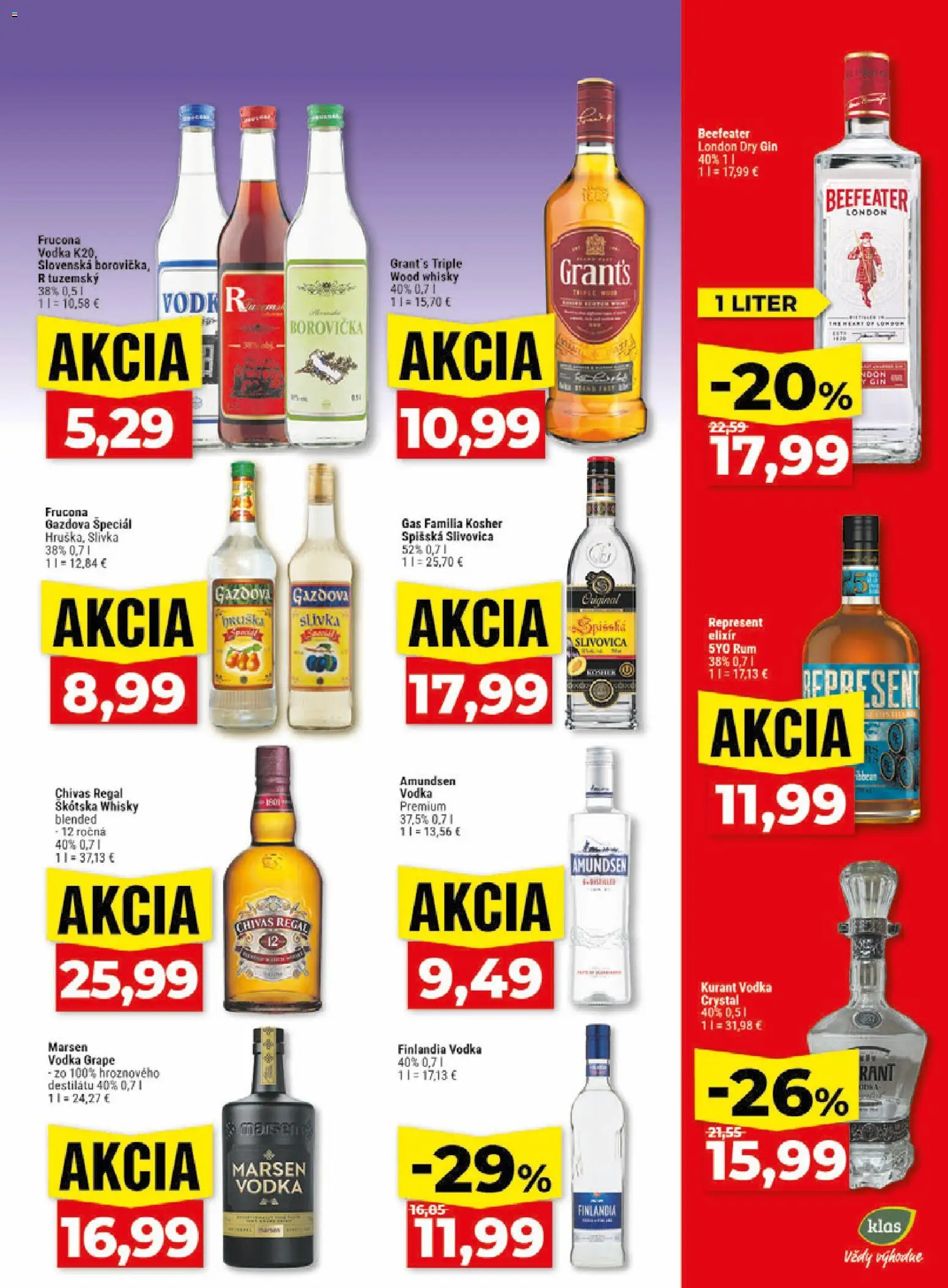 Nové Klas akcie – leták je platný od 10.08.2026 | Strana: 22 | Produkty: Regál, Beefeater, Škótska whisky