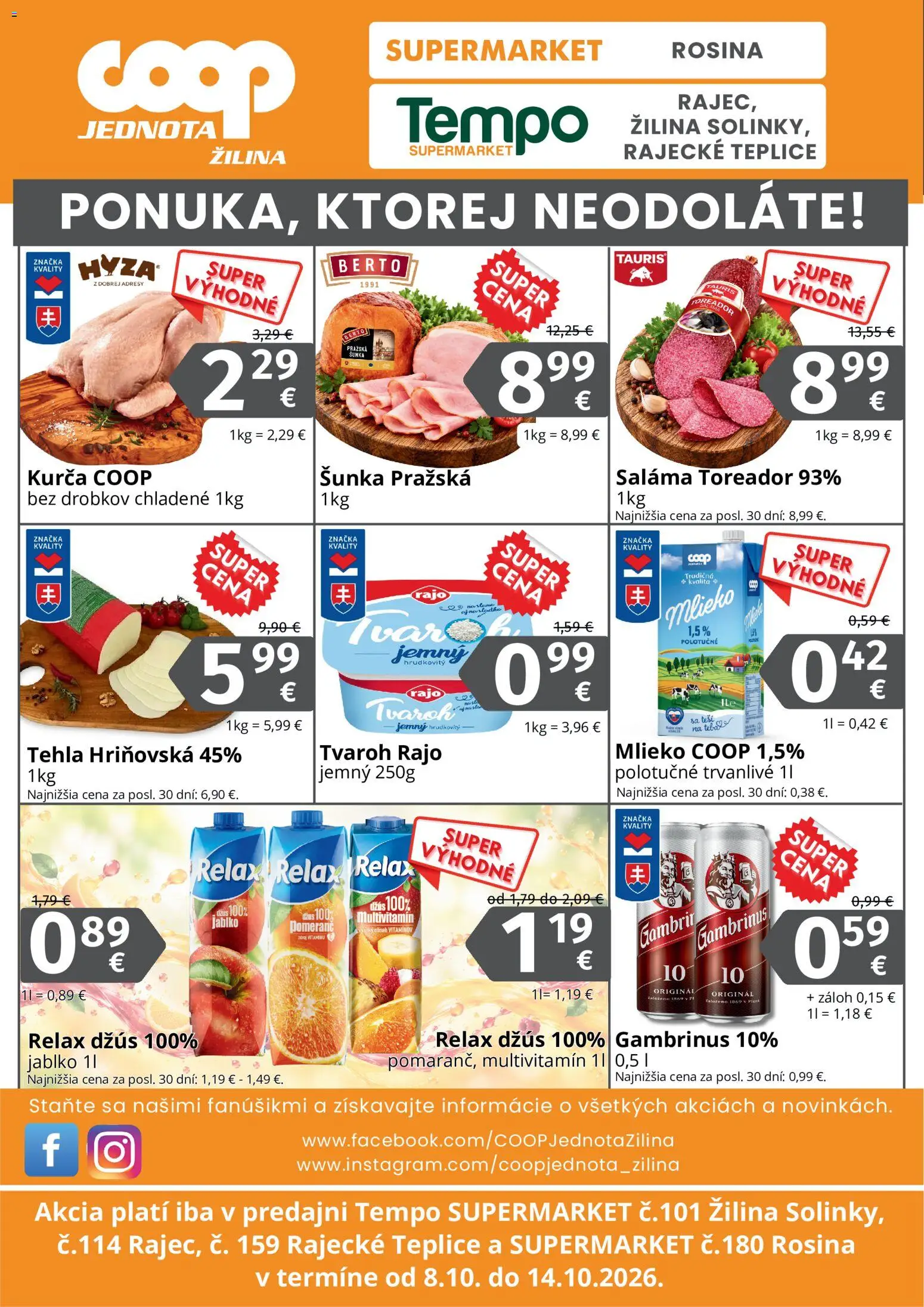 Nové COOP Jednota akcie – leták je platný od 08.10.2026 | Strana: 2 | Produkty: Multivitamín, Mlieko, Šunka, Džús