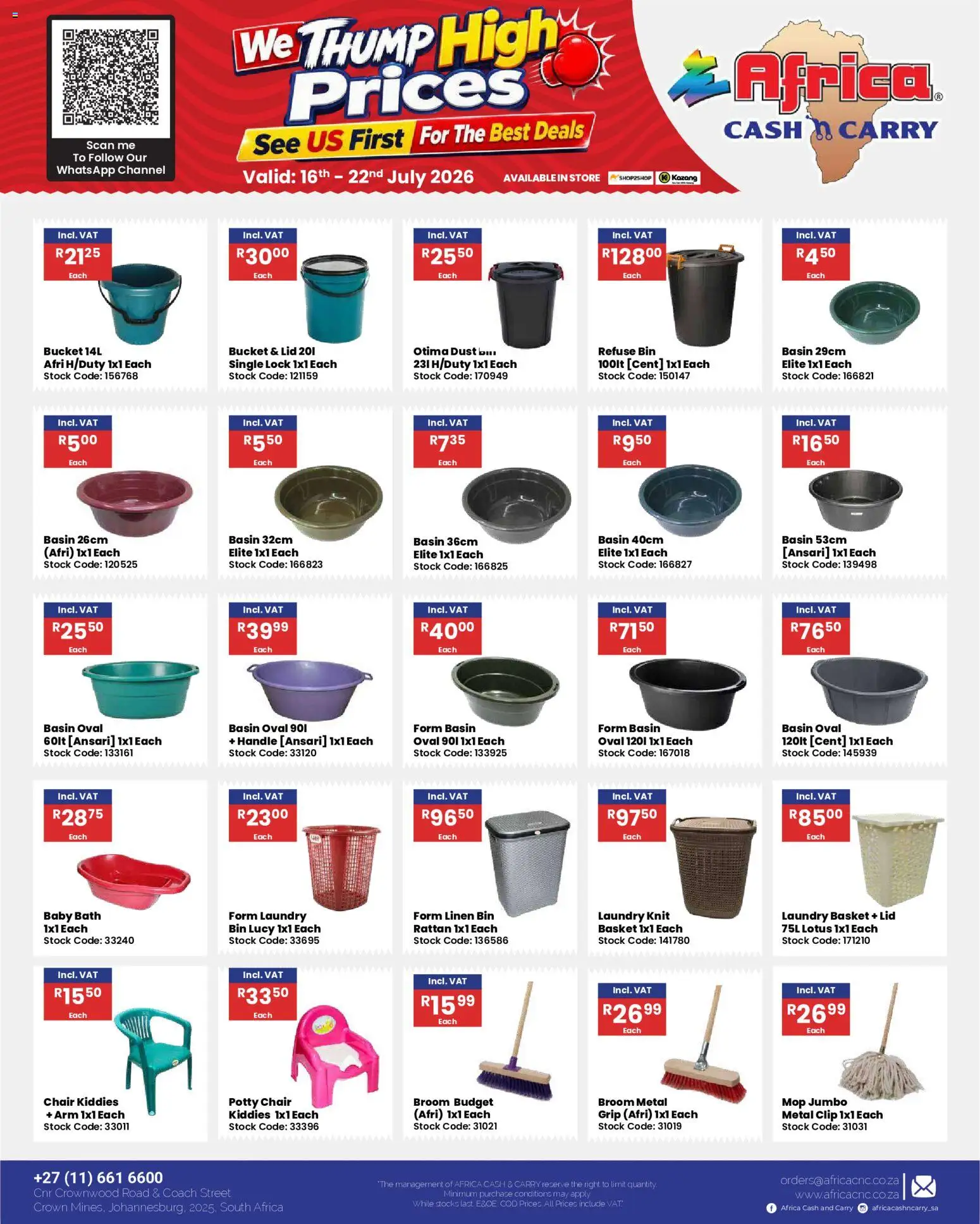 New Africa Cash & Carry catalogue – valid from 16/07/2026 | Page: 55 | Products: Lotus, Basket, Basin, Stock