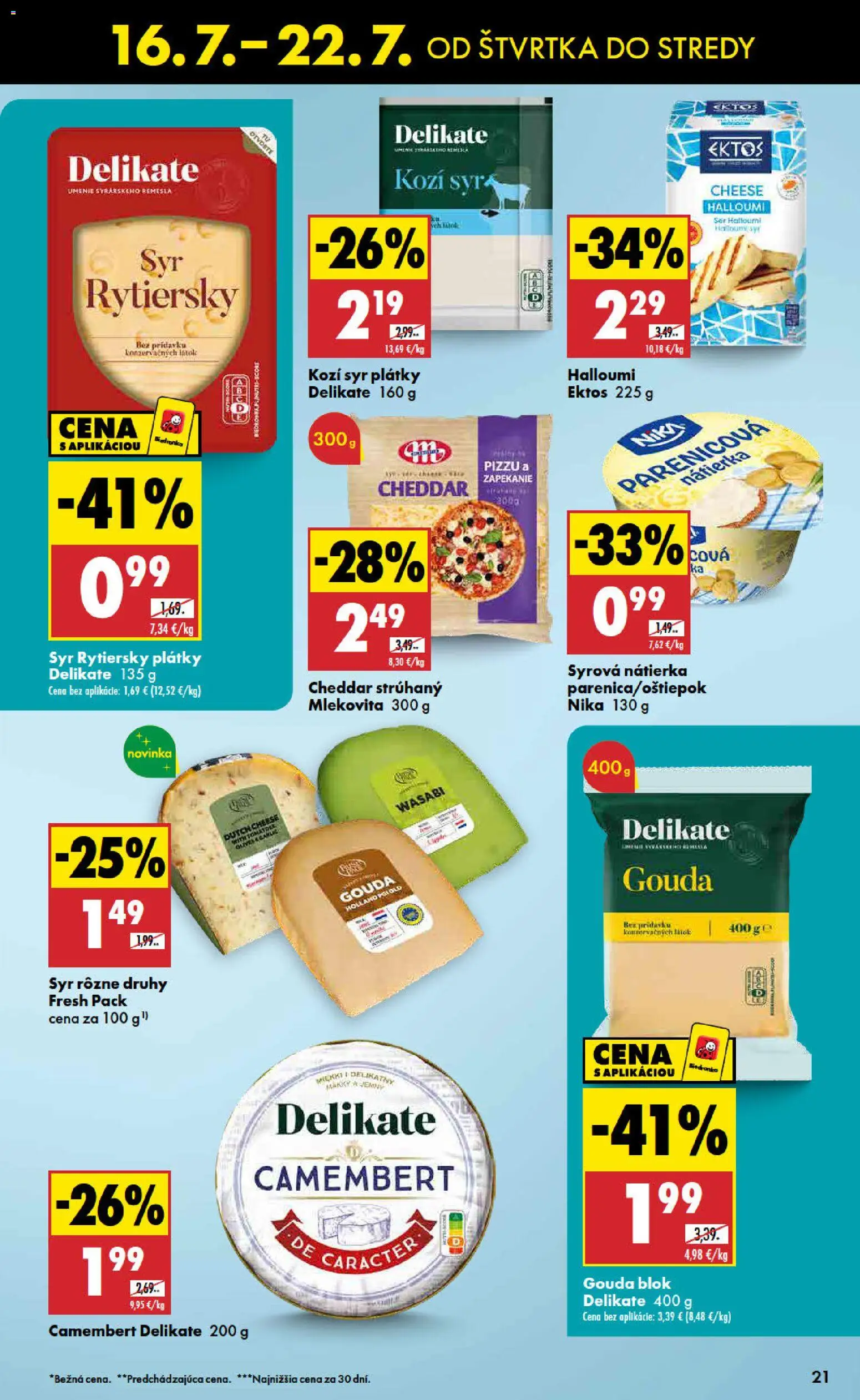 Nové Biedronka akcie – leták je platný od 16.07.2026 | Strana: 21 | Produkty: Gouda, Nátierka, Kozí syr, Wasabi