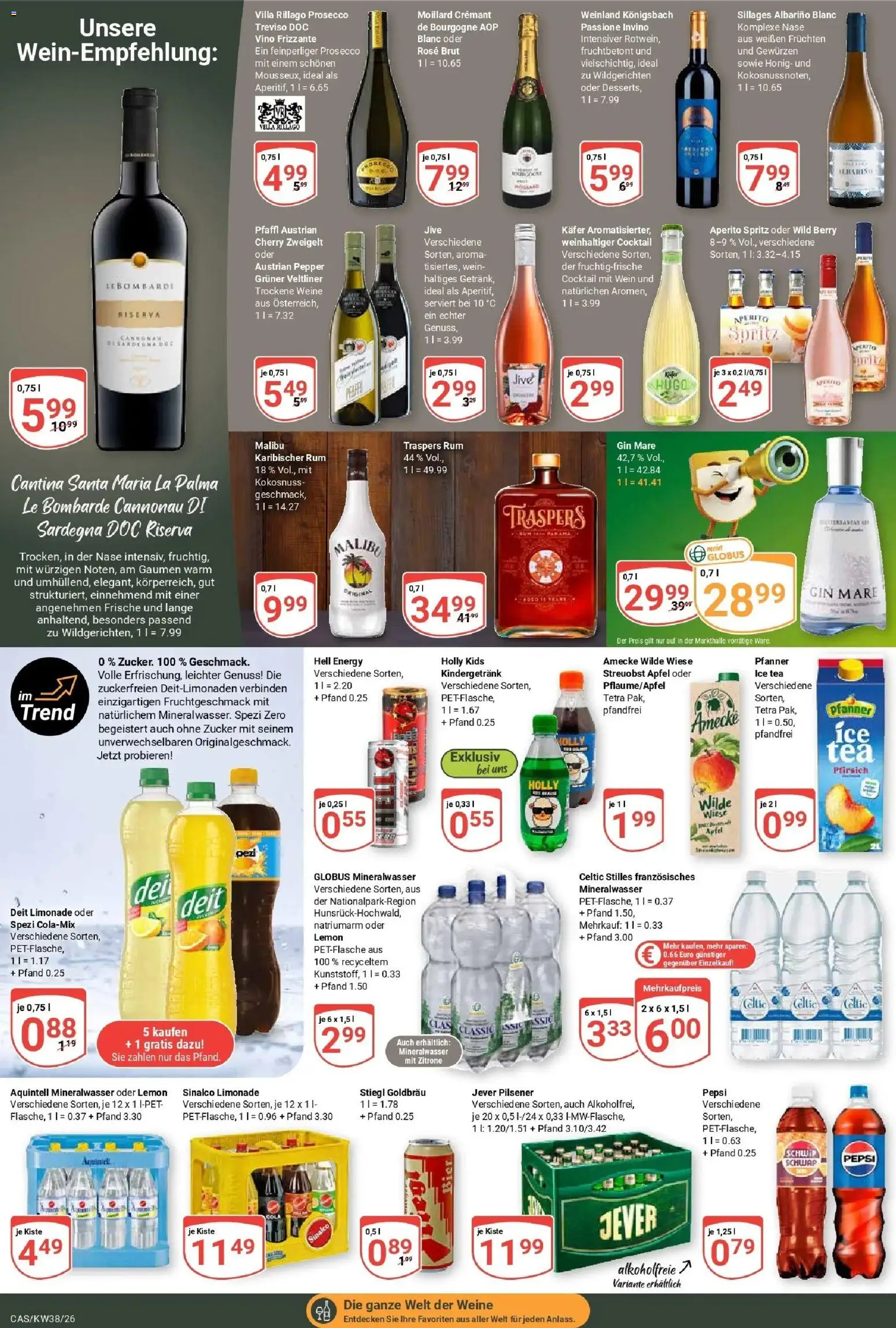 Globus Prospekt Castrop-Rauxel (ab 14.09.2026) » Angebote online | Seite: 19 | Produkte: Rum, Schwip schwap, Prosecco, Pfirsich