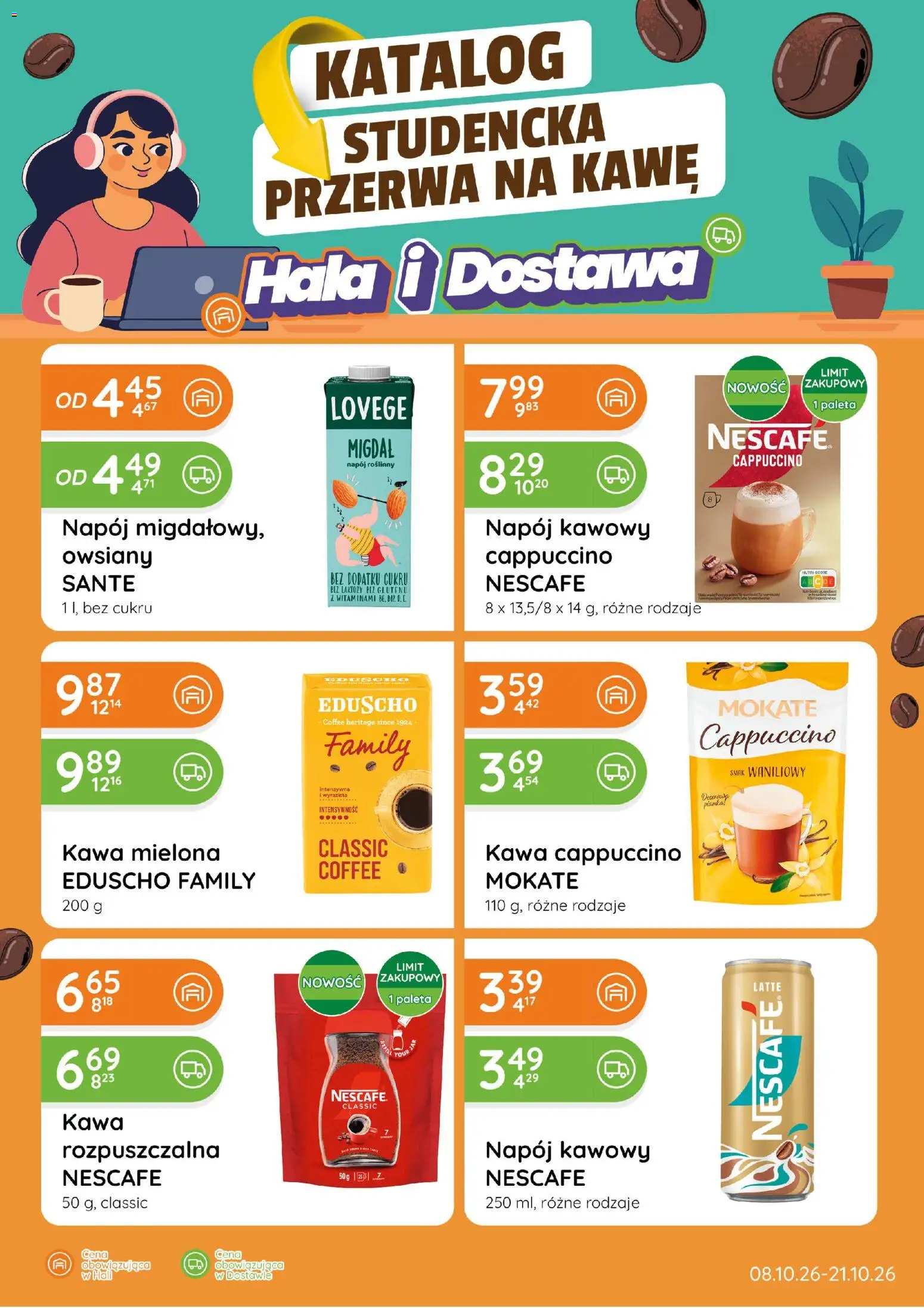 Eurocash gazetka - Katalog Studencka Przerwa na Kawę od 08.10.2026 | Strona: 1 | Produkty: Bez laktozy, Nescafe, Kawa rozpuszczalna, Cappuccino